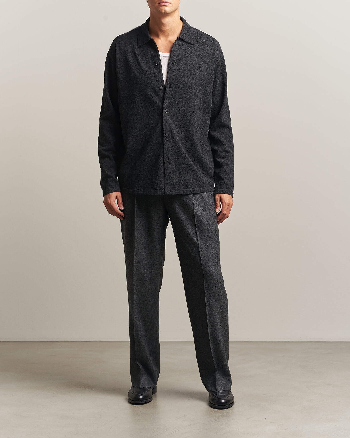 Herre | Trøjer | Auralee | High Twist Wool Knit Shirt Cardigan Charcoal