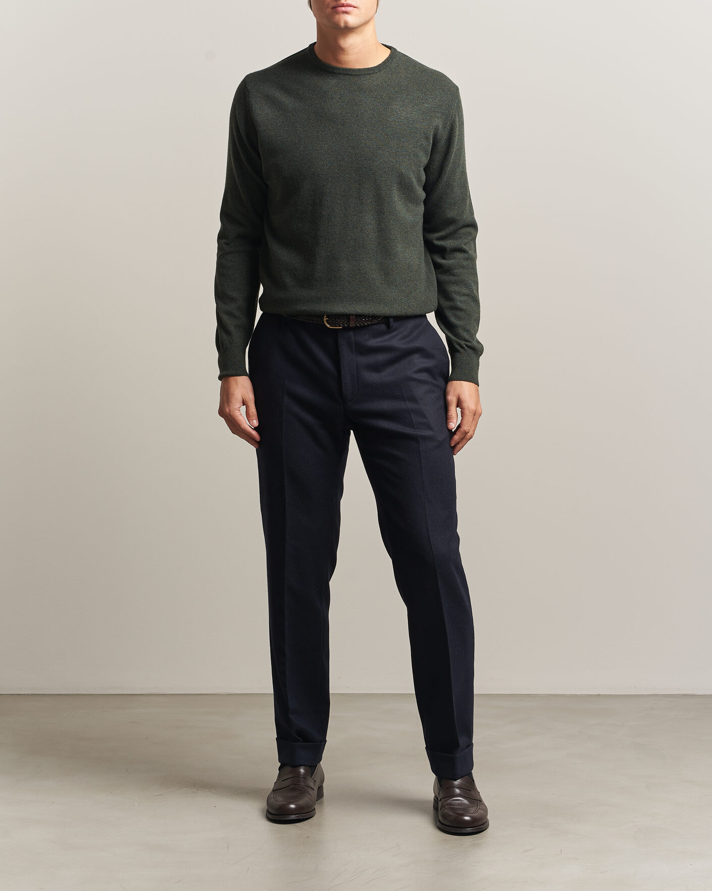 Herre | Trøjer | Morgano | Wool/Cashmere Crewneck Dark Green