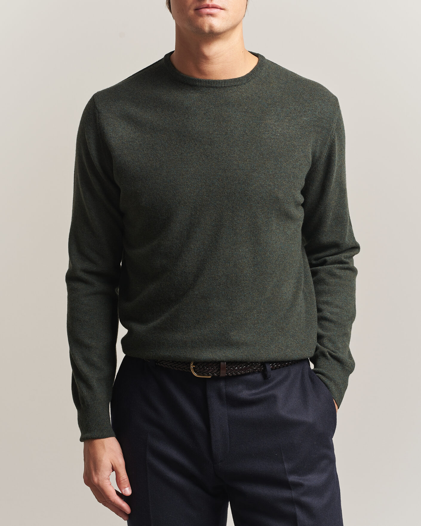 Herre | Trøjer | Morgano | Wool/Cashmere Crewneck Dark Green