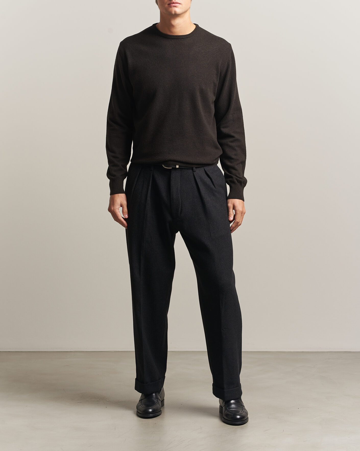 Herre | Trøjer | Morgano | Wool/Cashmere Crewneck Dark Brown