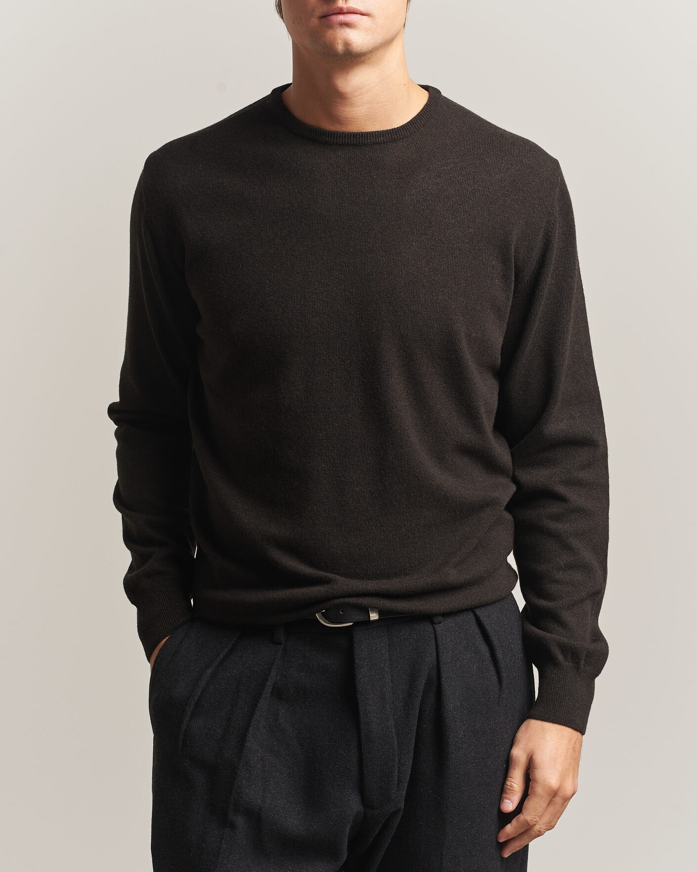 Herre | Trøjer | Morgano | Wool/Cashmere Crewneck Dark Brown