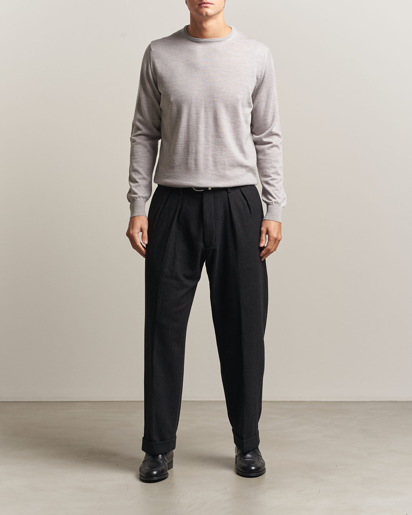 Herre | Trøjer | Morgano | Extra Fine Merino Wool Crewneck Light Grey