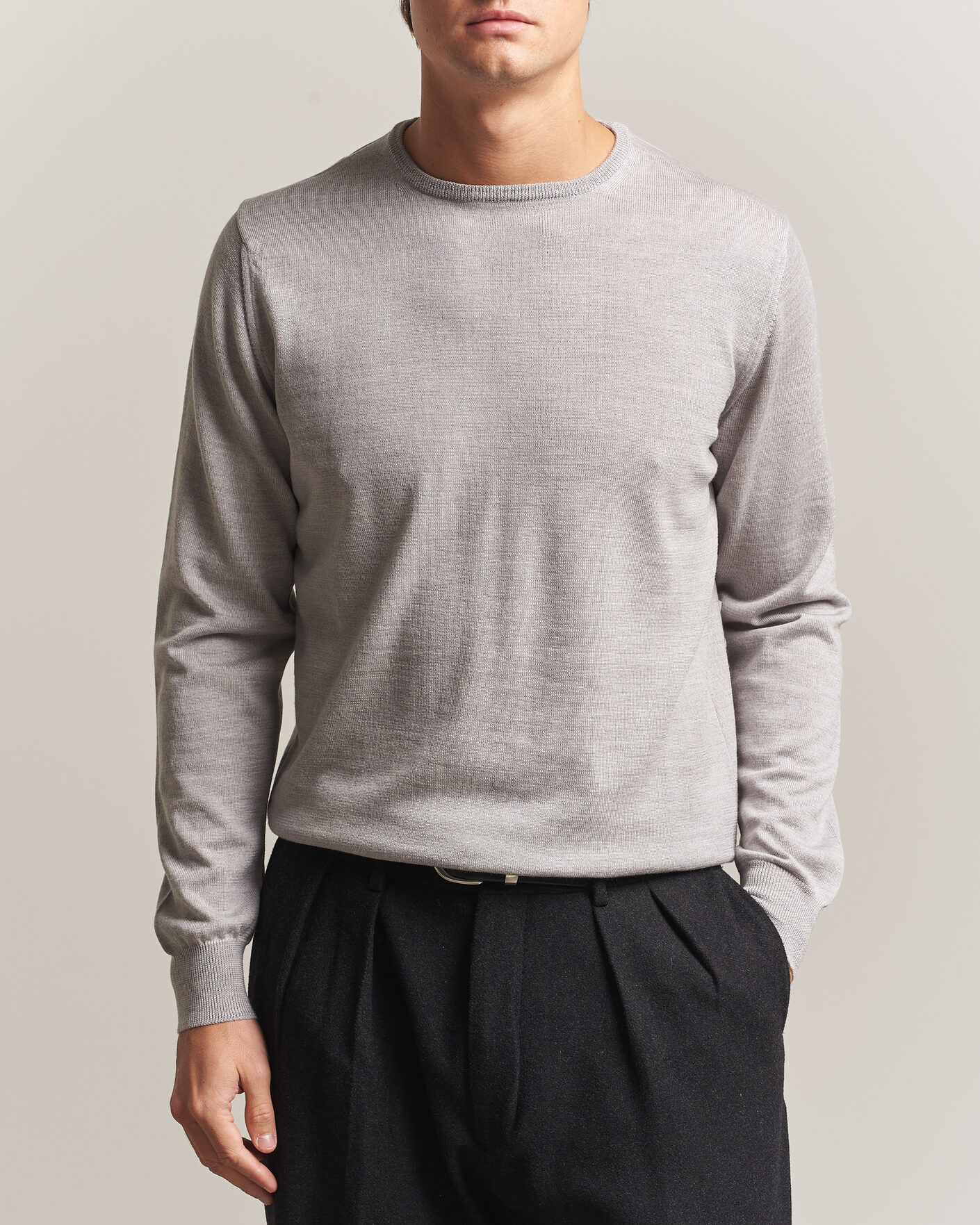 Herre | Trøjer | Morgano | Extra Fine Merino Wool Crewneck Light Grey