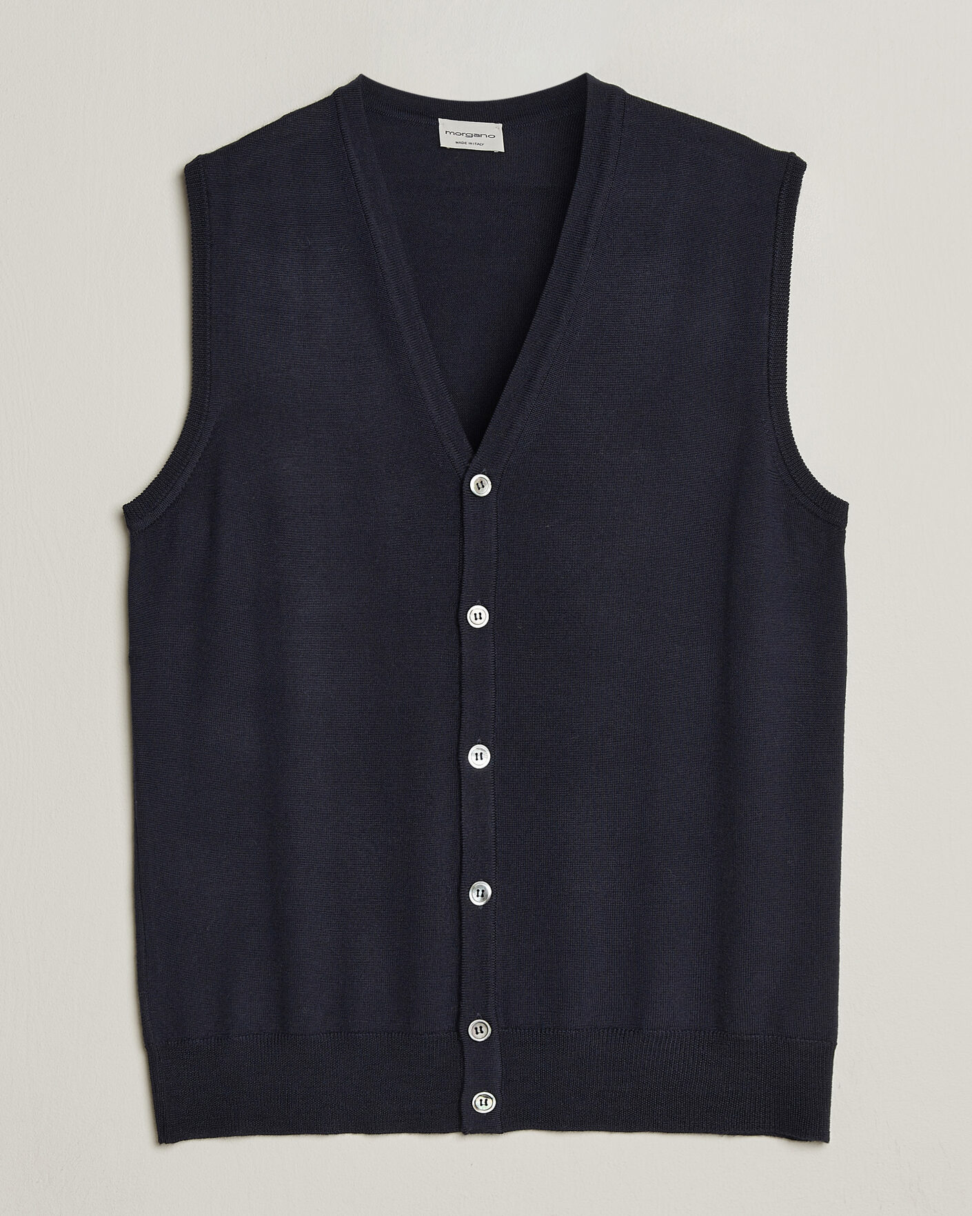 Herre | Trøjer | Morgano | Extra Fine Merino Wool Sleevles Cardigan Vest Navy