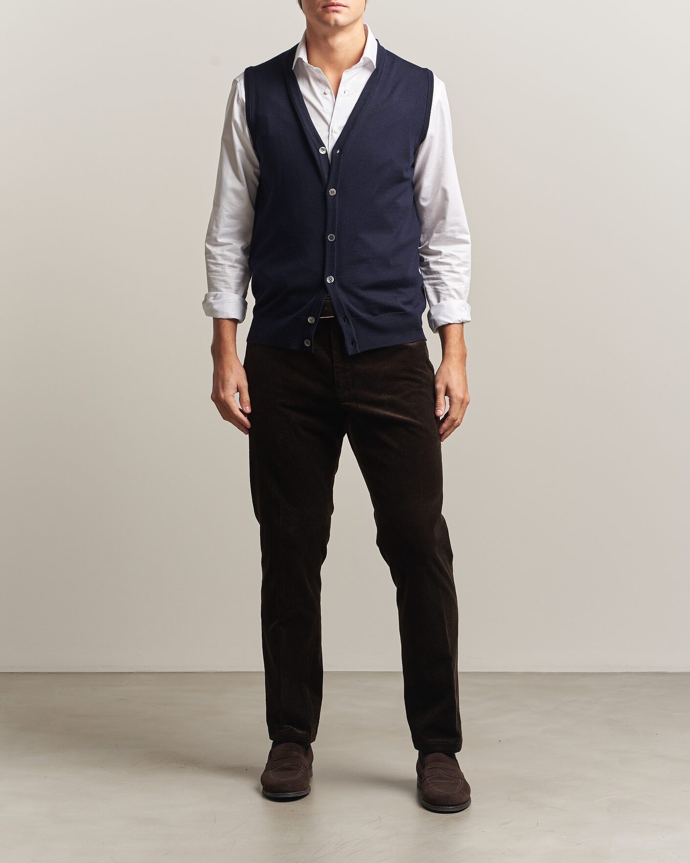 Herre | Trøjer | Morgano | Extra Fine Merino Wool Sleevles Cardigan Vest Navy
