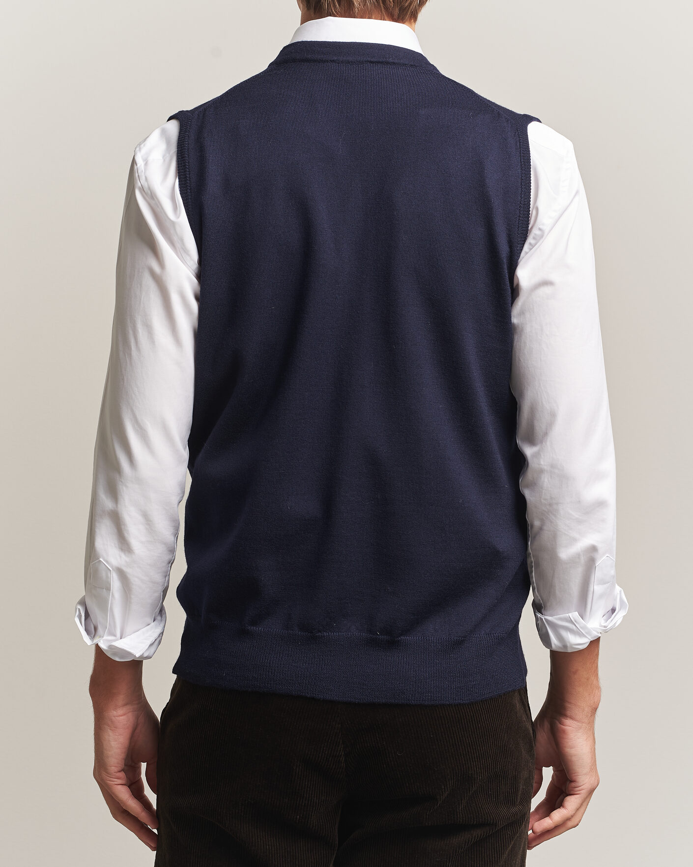 Herre | Trøjer | Morgano | Extra Fine Merino Wool Sleevles Cardigan Vest Navy