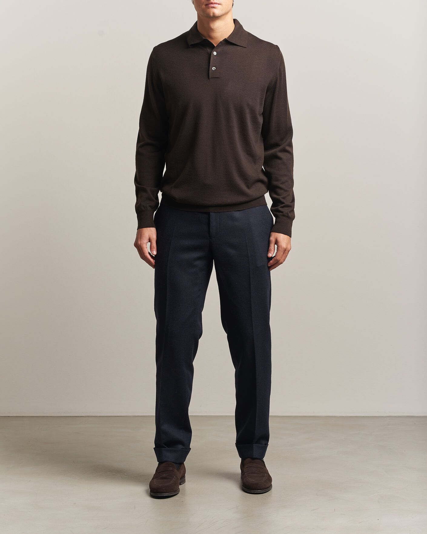 Herre | Trøjer | Morgano | Extra Fine Merino Wool Polo Dark Brown
