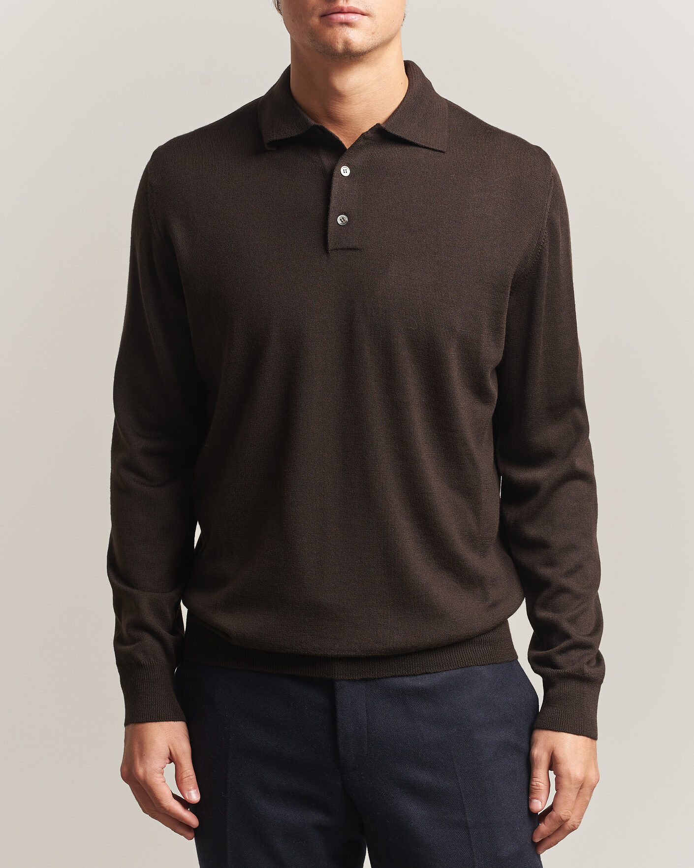 Herre | Trøjer | Morgano | Extra Fine Merino Wool Polo Dark Brown