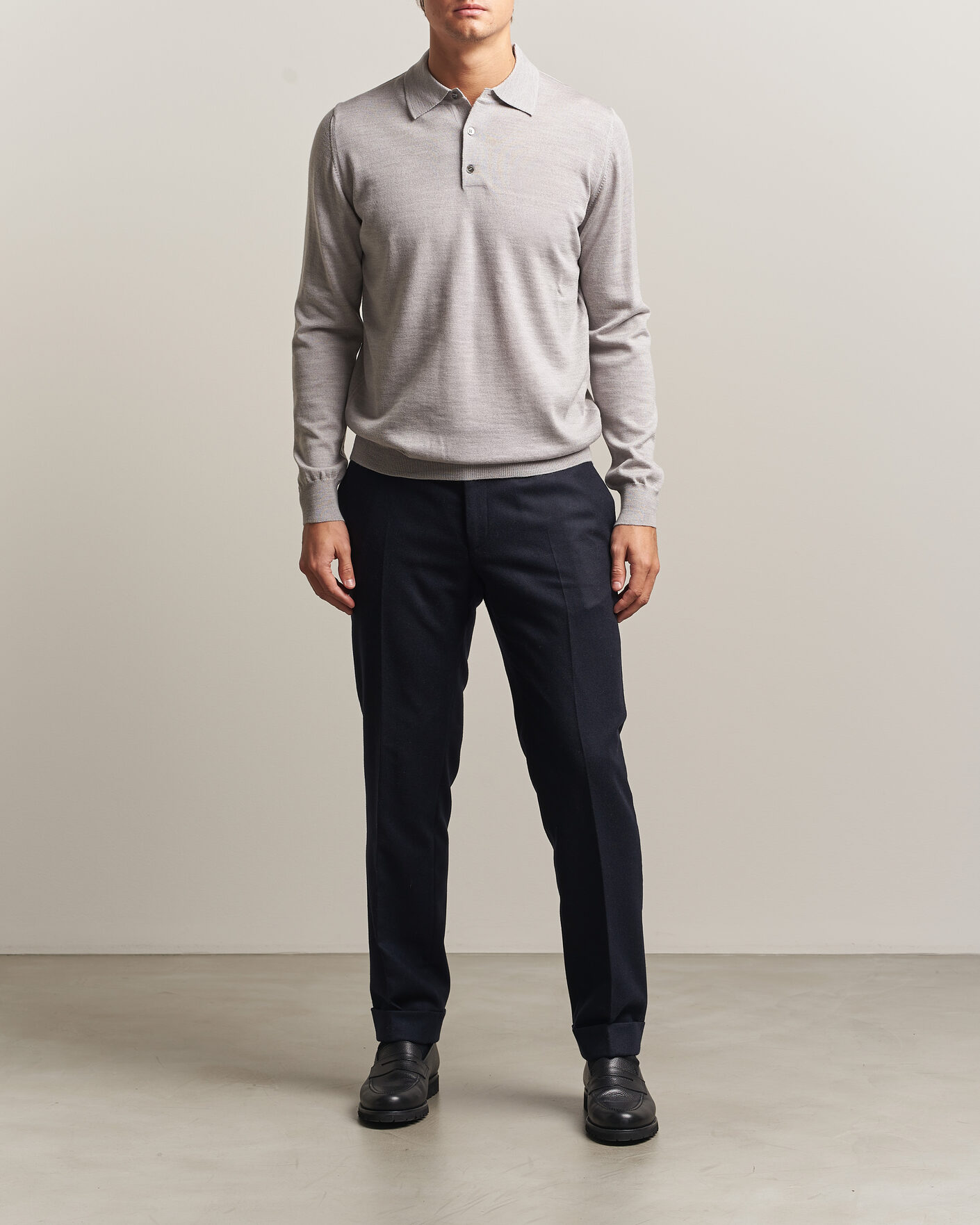 Herre | Trøjer | Morgano | Extra Fine Merino Wool Polo Light Grey
