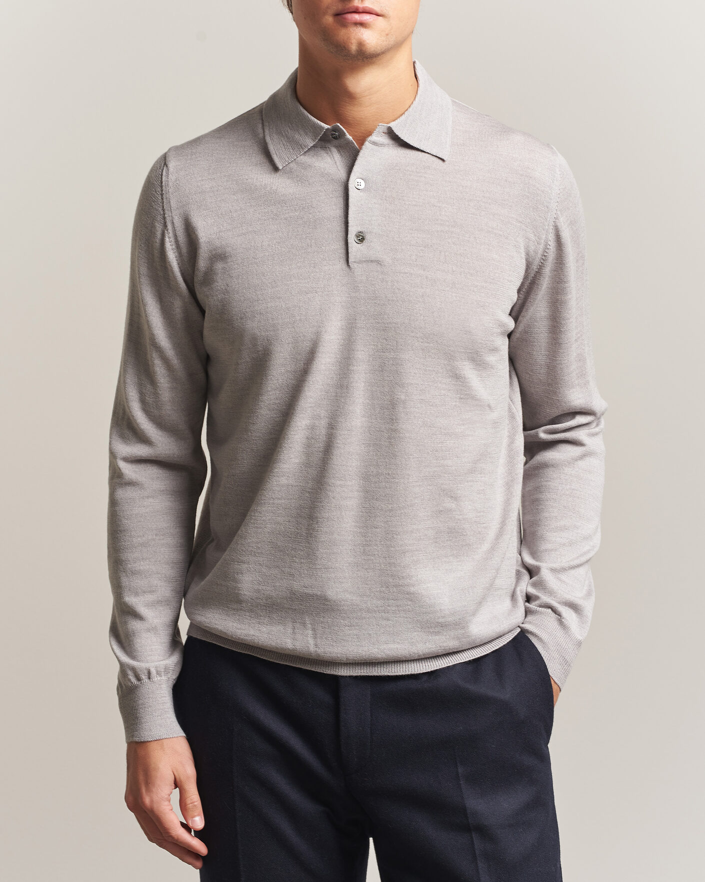 Herre | Trøjer | Morgano | Extra Fine Merino Wool Polo Light Grey