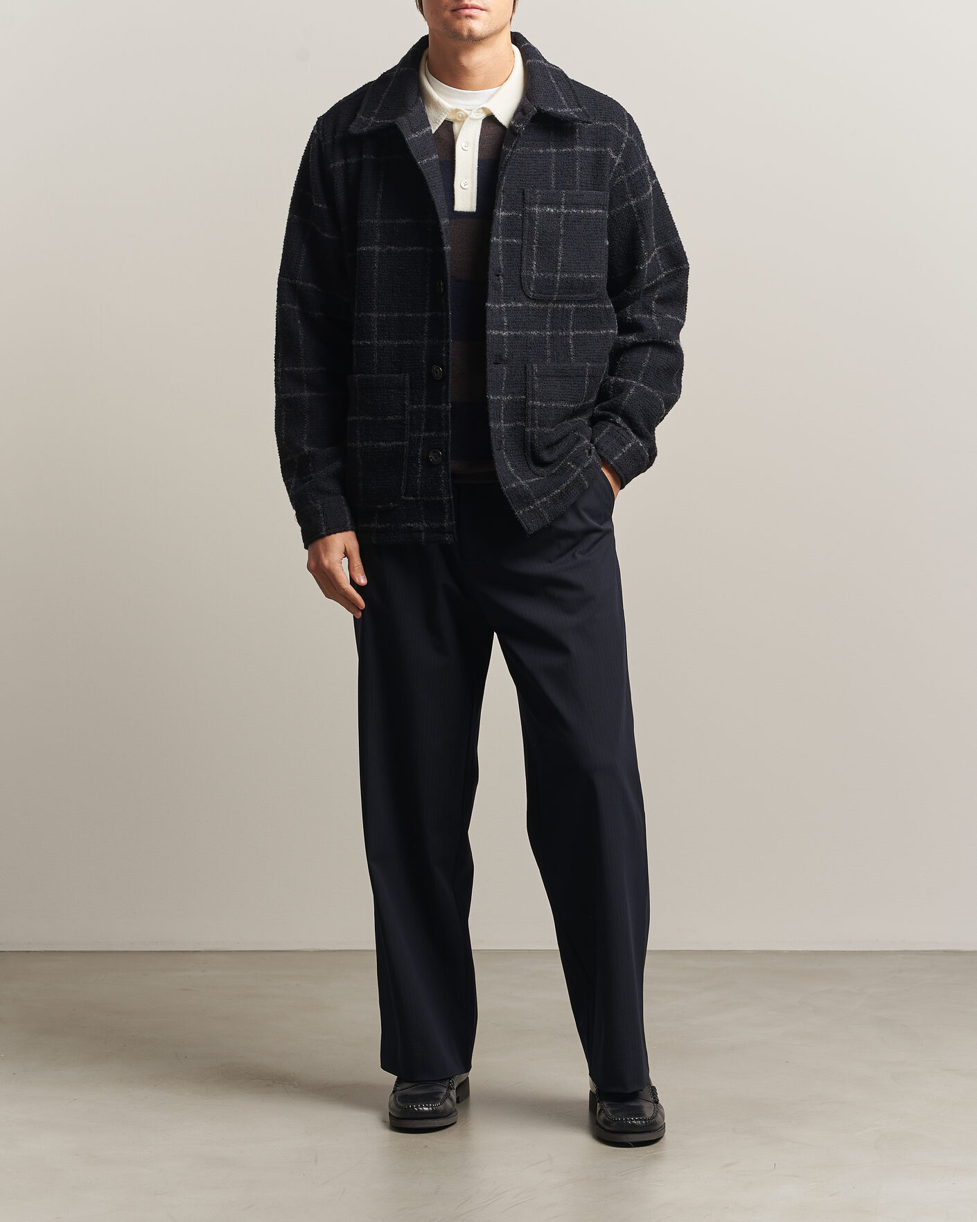 Herre | Skjorter | A Day's March | Algot Wool Checked Overshirt Navy