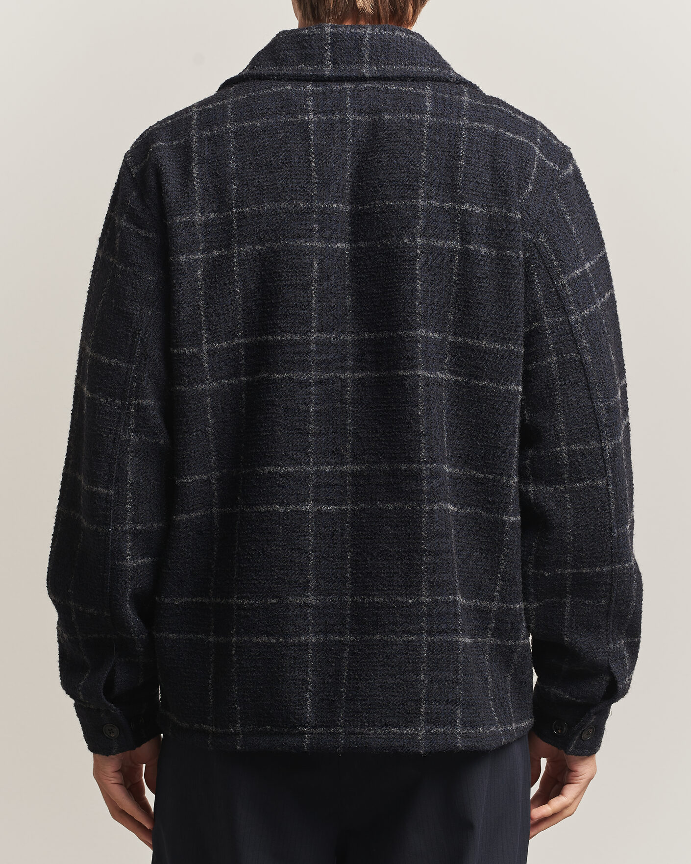 Herre | Skjorter | A Day's March | Algot Wool Checked Overshirt Navy