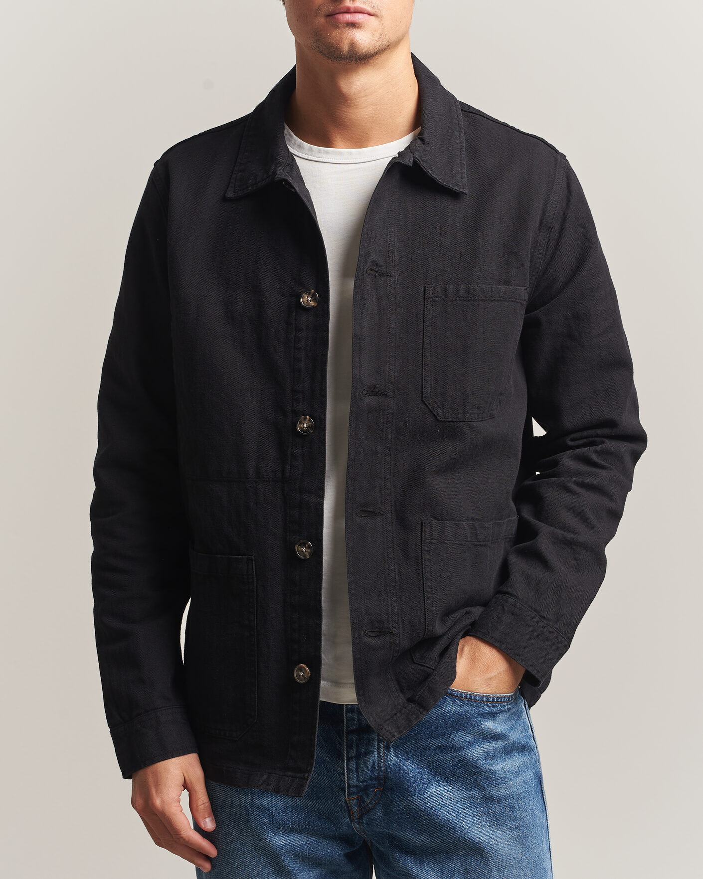 Herre | Skjorter | A Day's March | Original Herringbone Overshirt Black