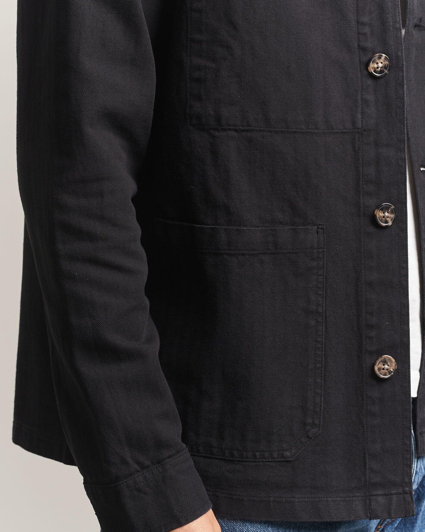 Herre | Skjorter | A Day's March | Original Herringbone Overshirt Black