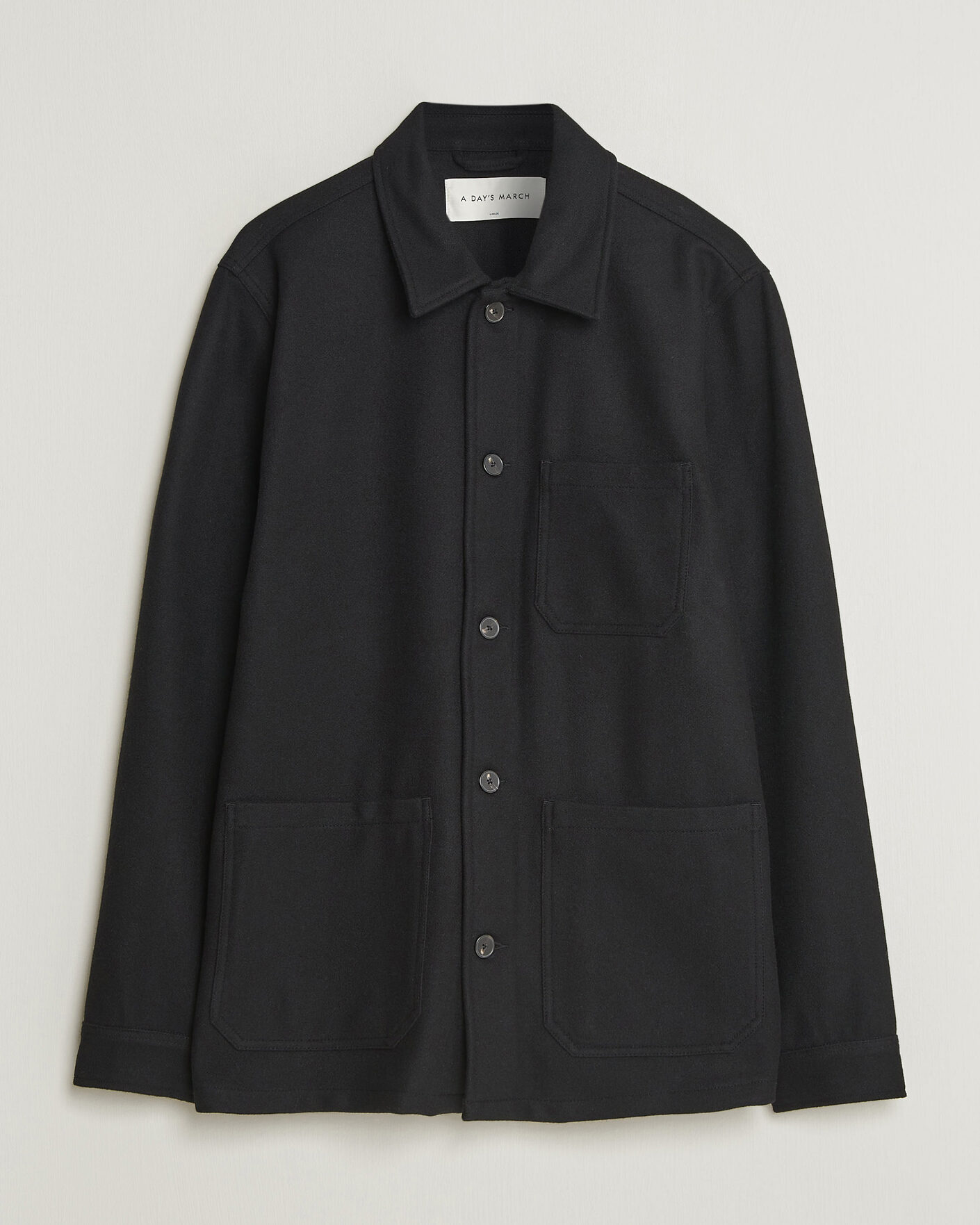 Herre | Skjorter | A Day's March | Original Wool Overshirt Black
