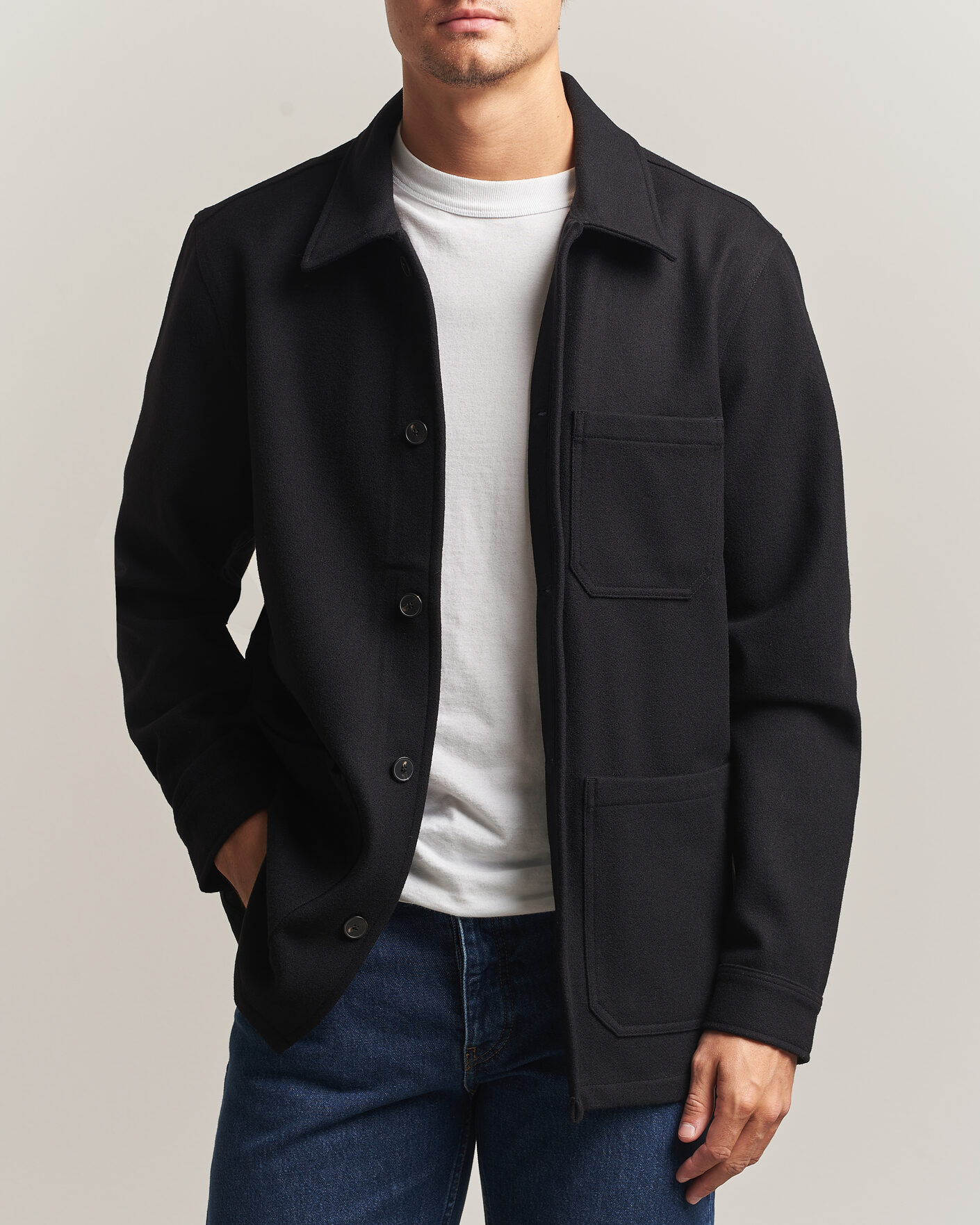 Herre | Skjorter | A Day's March | Original Wool Overshirt Black