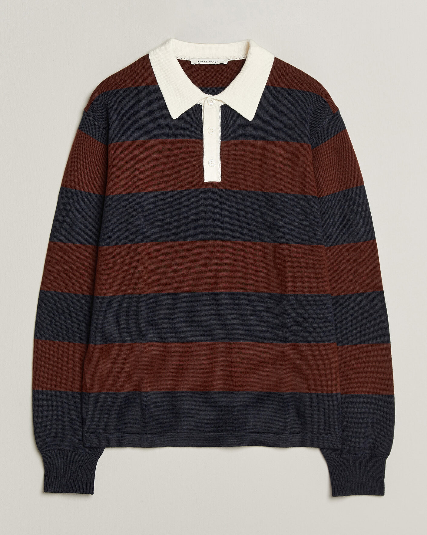 Herre | Trøjer | A Day's March | Kenny Striped Merino Rugby Sweater Rust/Navy