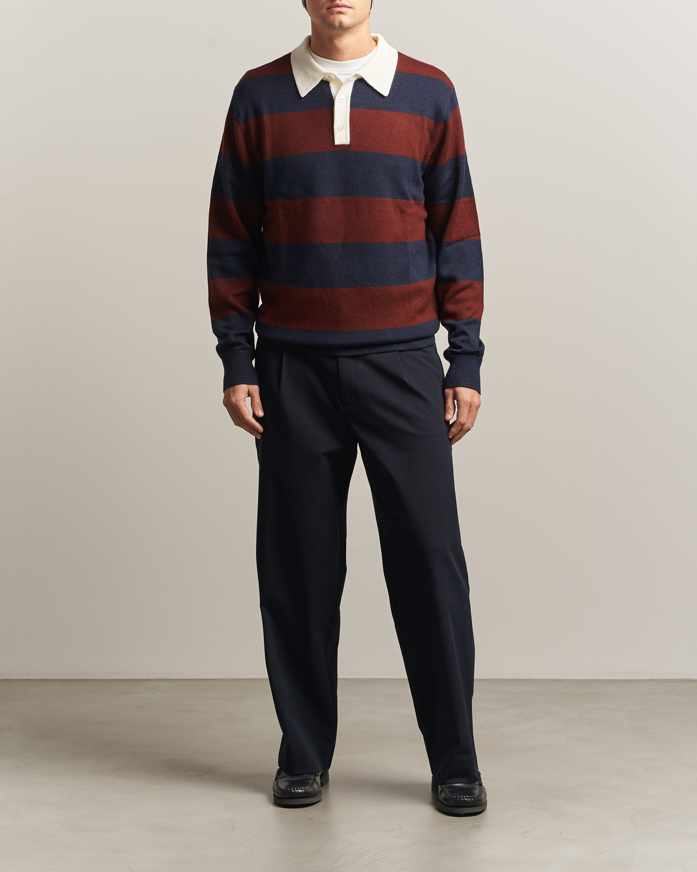 Herre | Trøjer | A Day's March | Kenny Striped Merino Rugby Sweater Rust/Navy