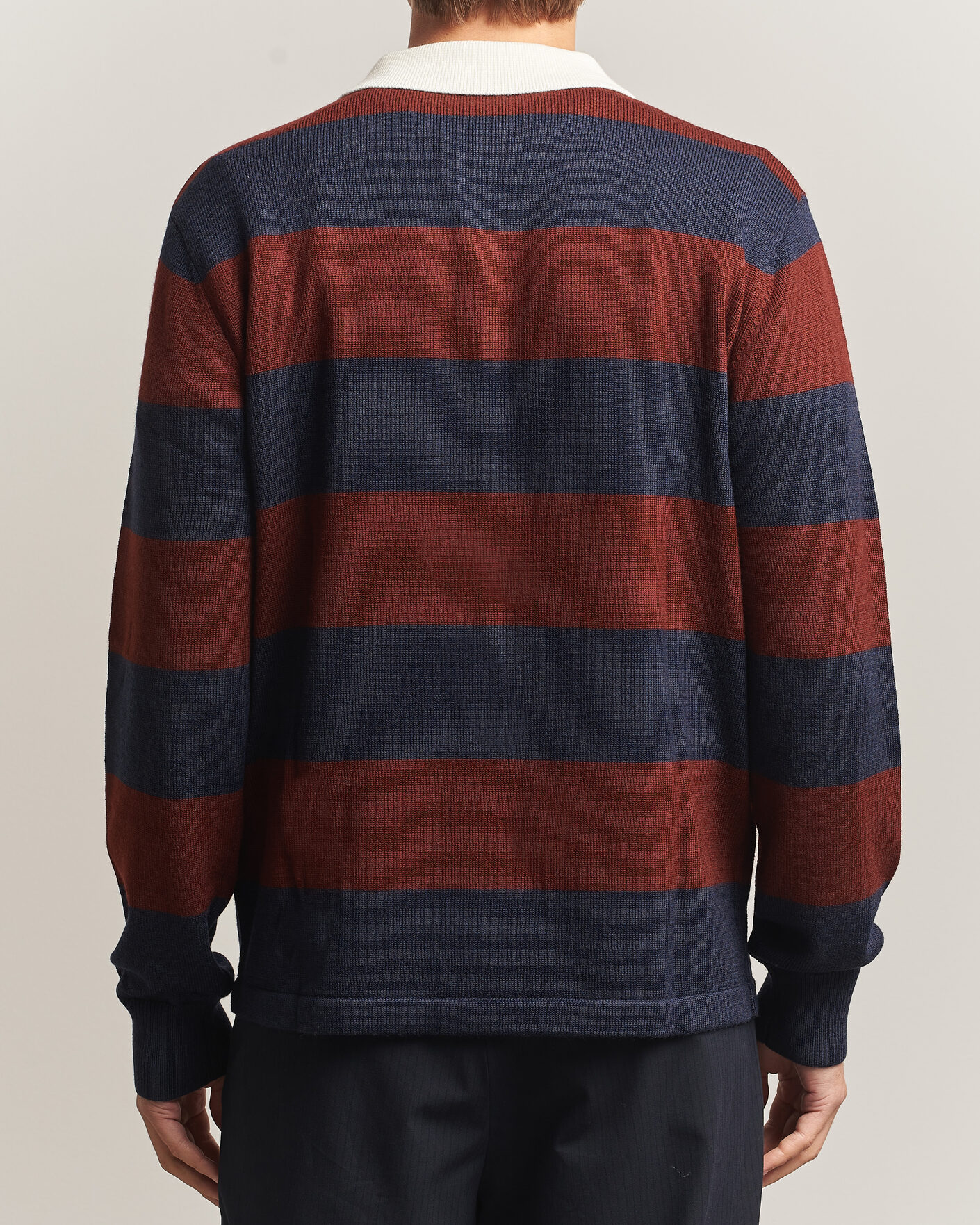 Herre | Trøjer | A Day's March | Kenny Striped Merino Rugby Sweater Rust/Navy