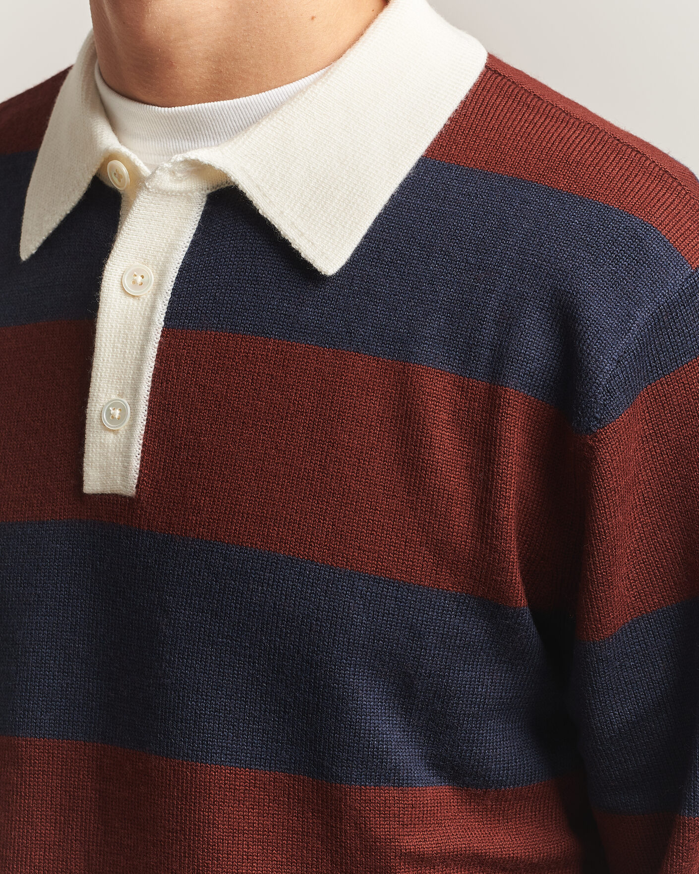 Herre | Trøjer | A Day's March | Kenny Striped Merino Rugby Sweater Rust/Navy