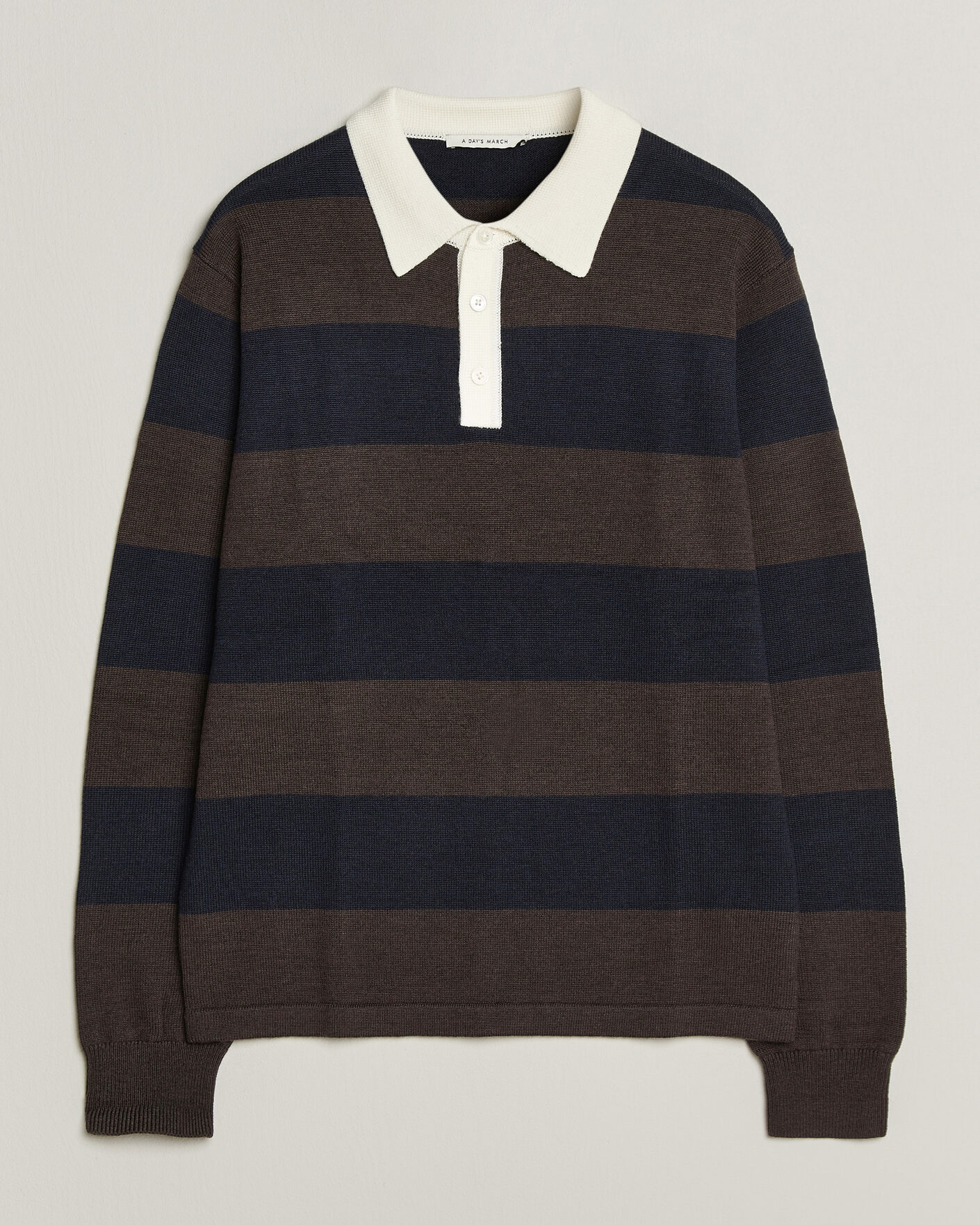 Herre | Trøjer | A Day's March | Kenny Striped Merino Rugby Sweater Brown/Navy