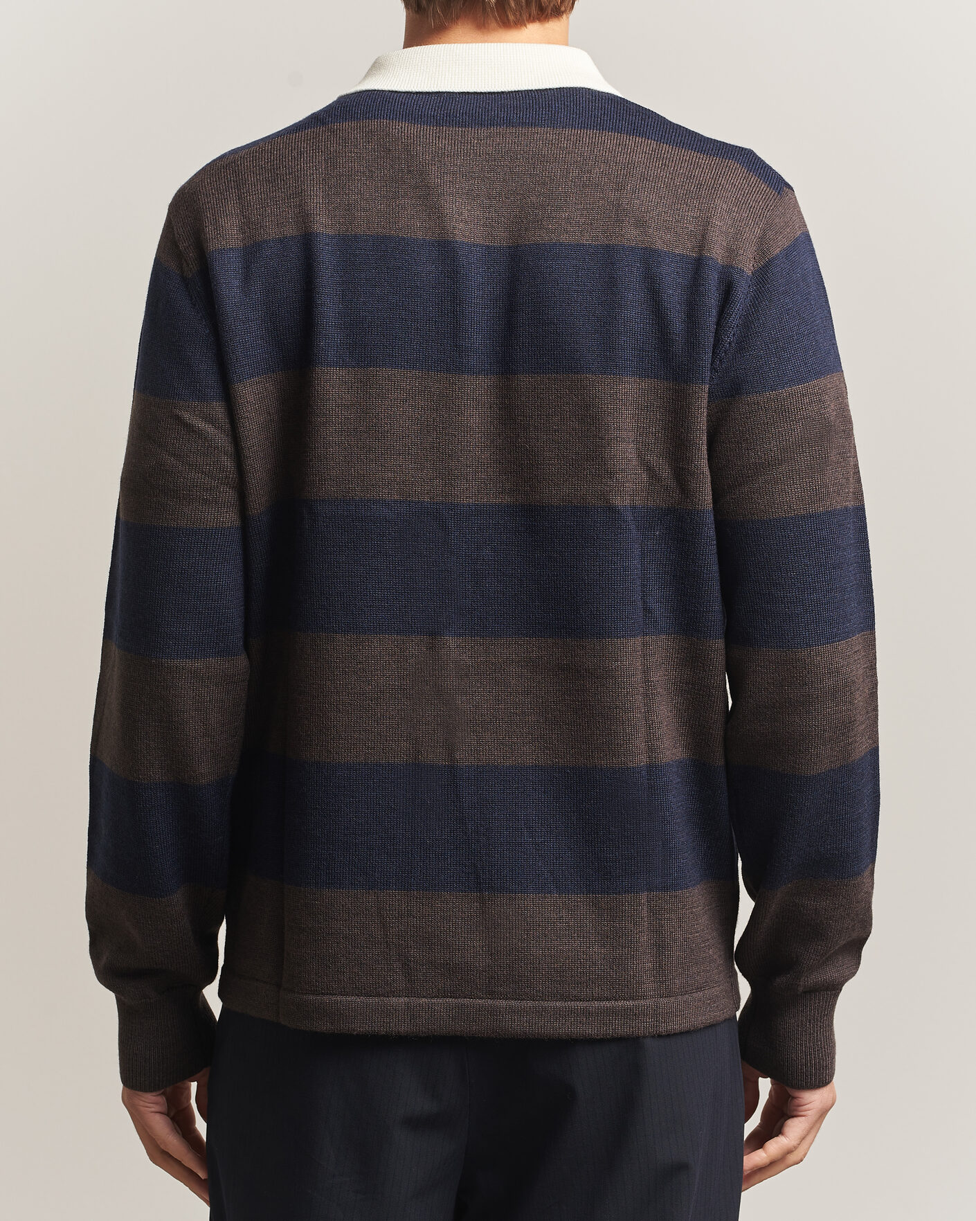 Herre | Trøjer | A Day's March | Kenny Striped Merino Rugby Sweater Brown/Navy