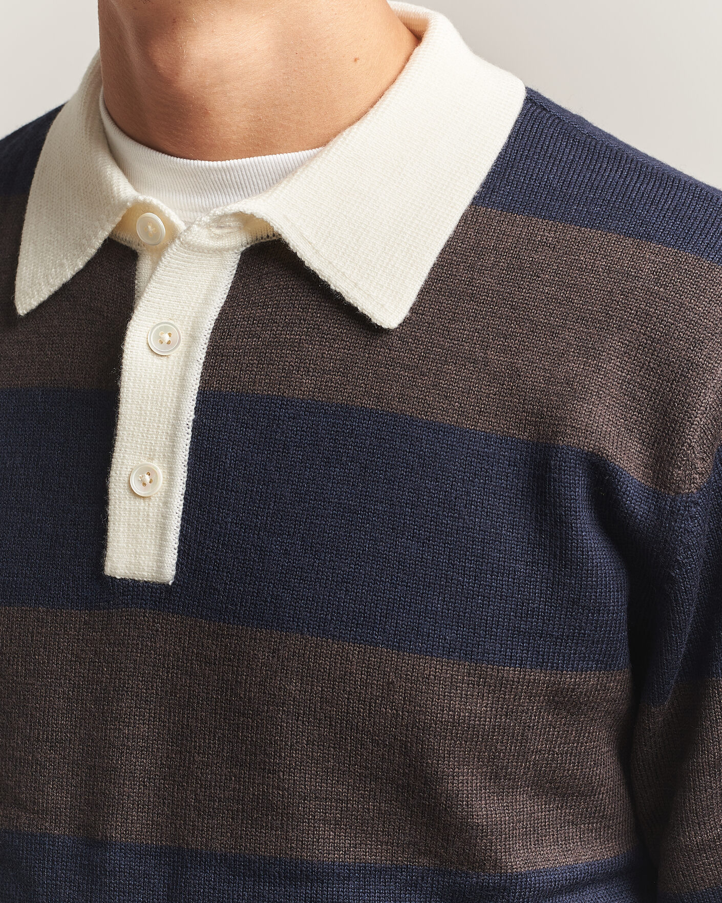 Herre | Trøjer | A Day's March | Kenny Striped Merino Rugby Sweater Brown/Navy