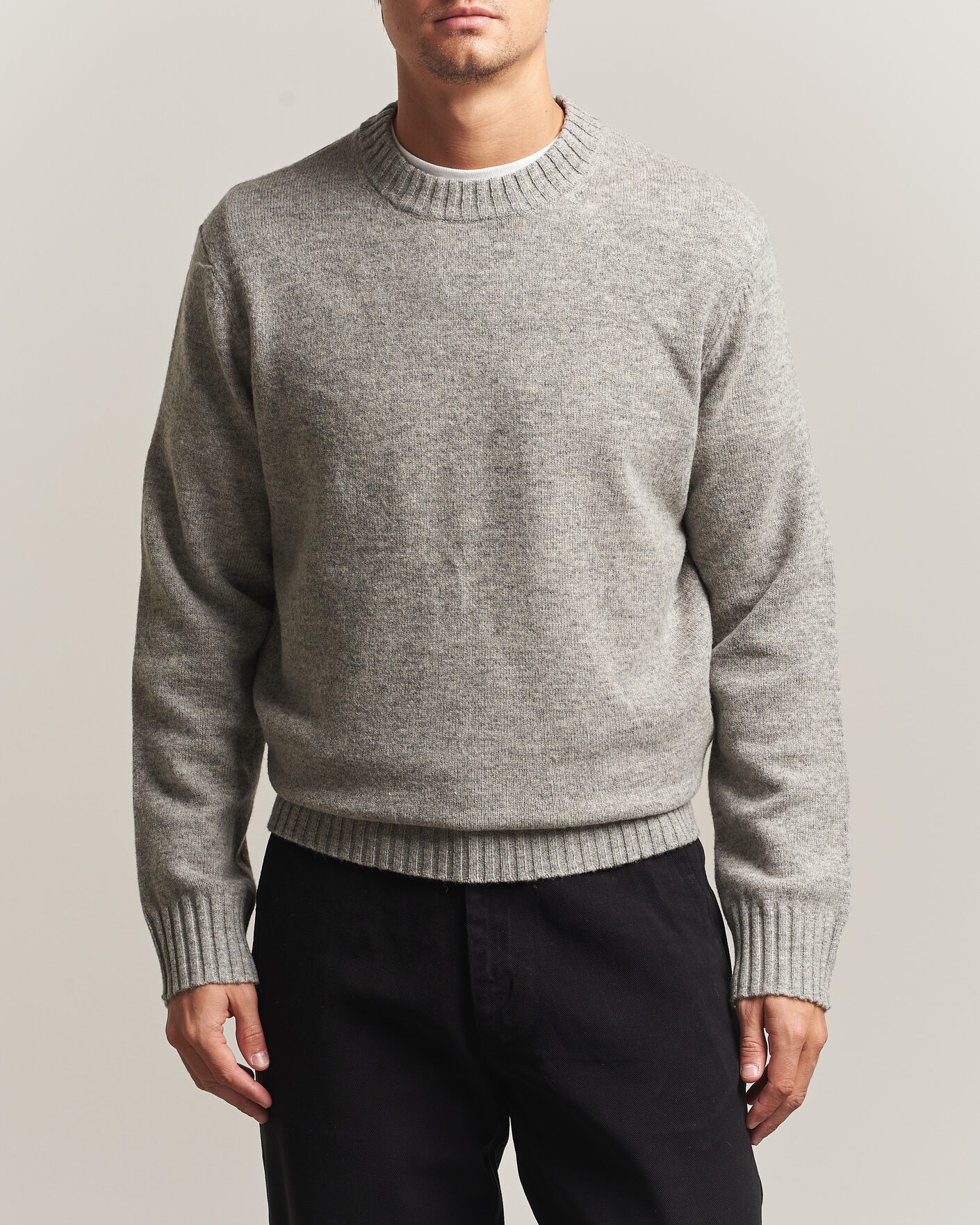 Herre | Trøjer | A Day's March | Marlow Lambswool Sweater Grey Melange