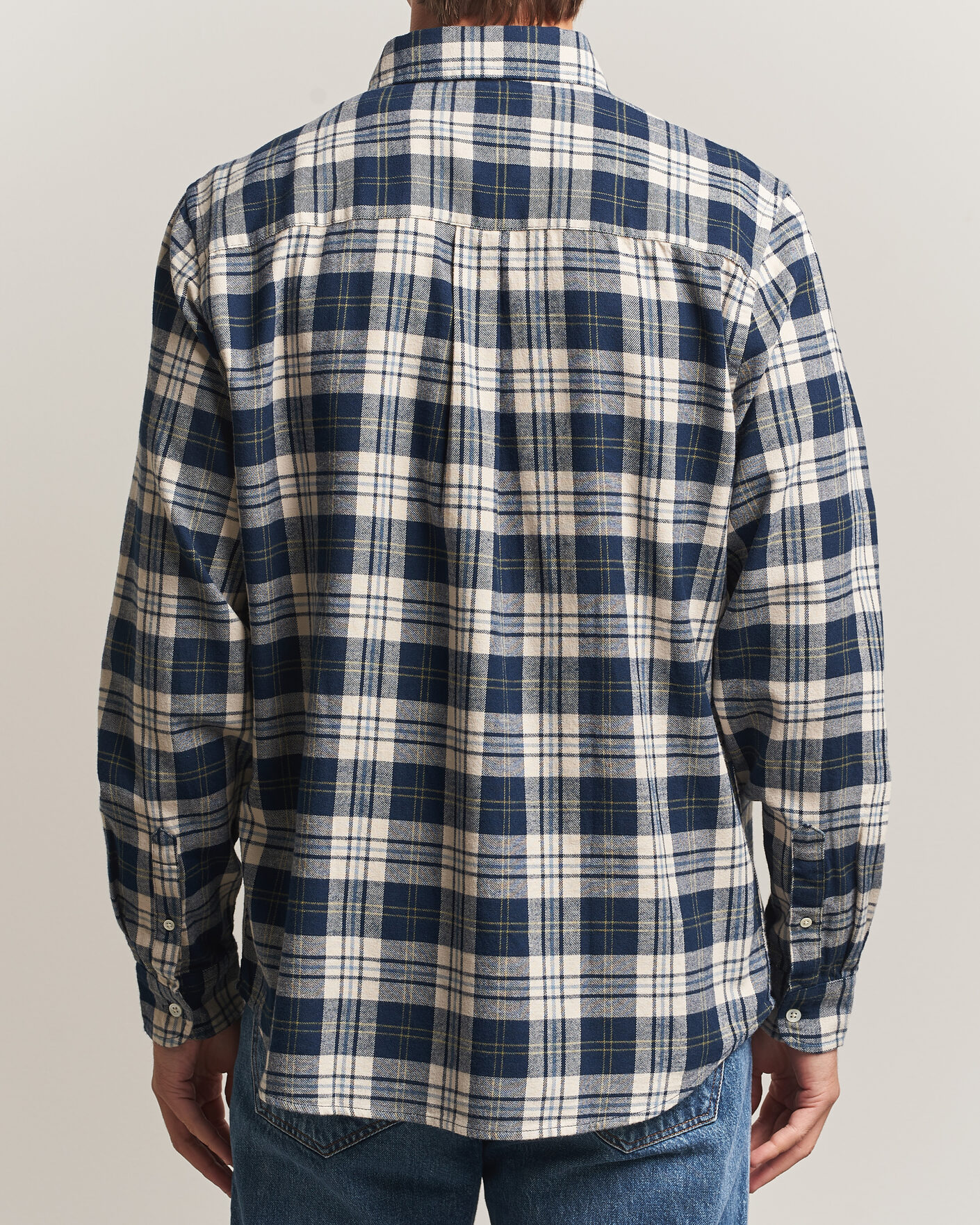 Herre | Skjorter | A Day's March | Classic Checked Flannel Shirt Navy/White