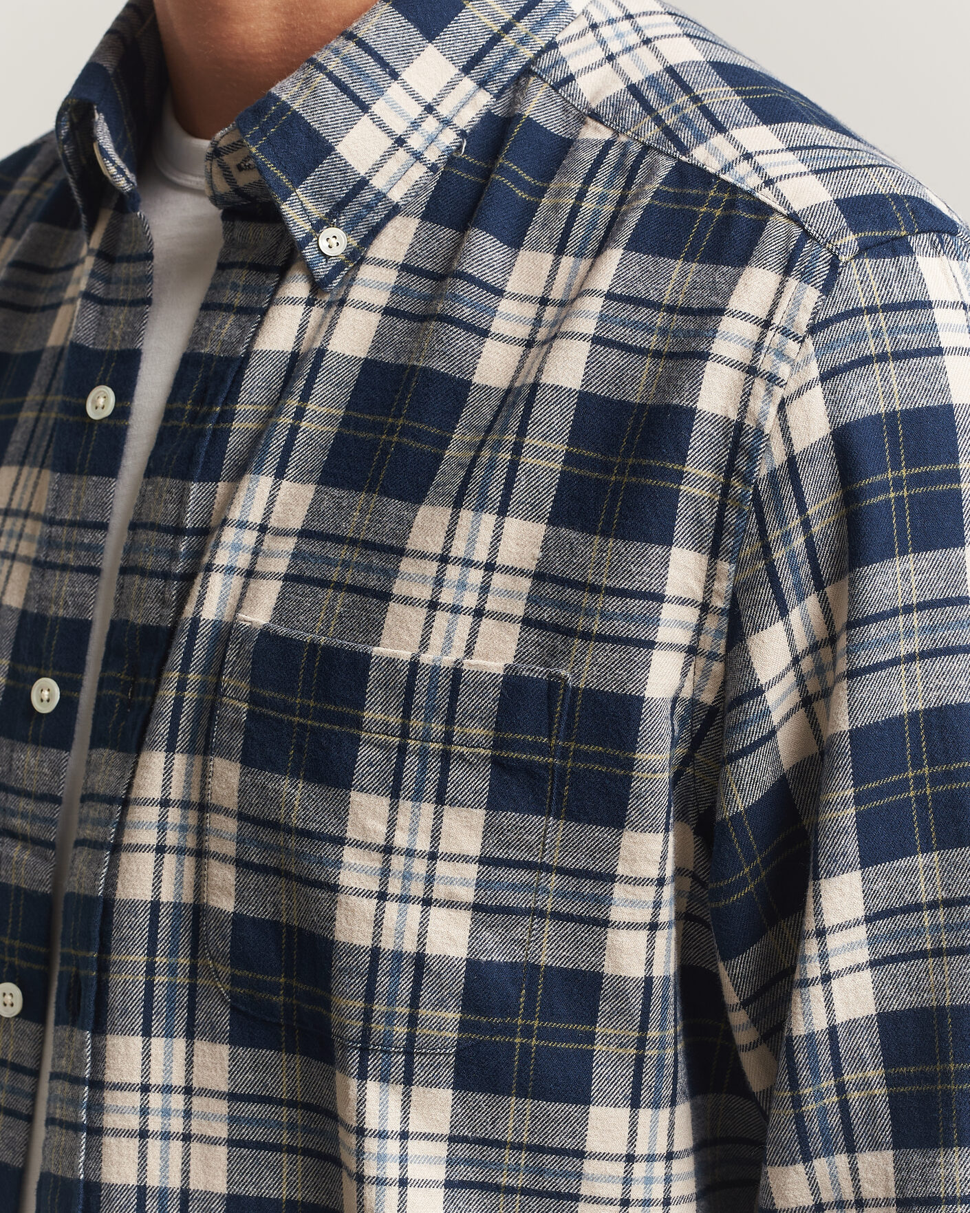 Herre | Skjorter | A Day's March | Classic Checked Flannel Shirt Navy/White