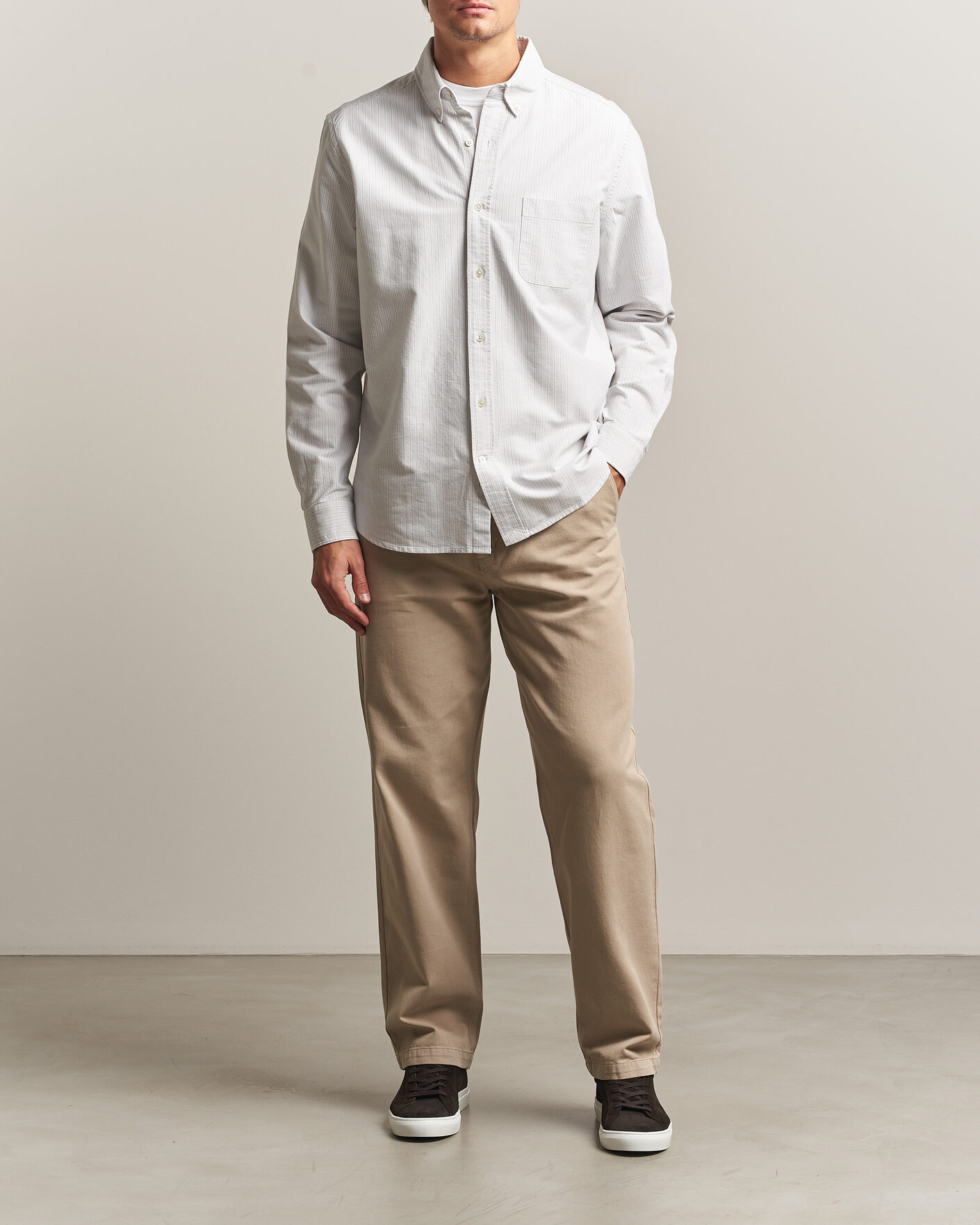 Herre | Skjorter | A Day's March | Classic Flag Striped Oxford Shirt Grey/White