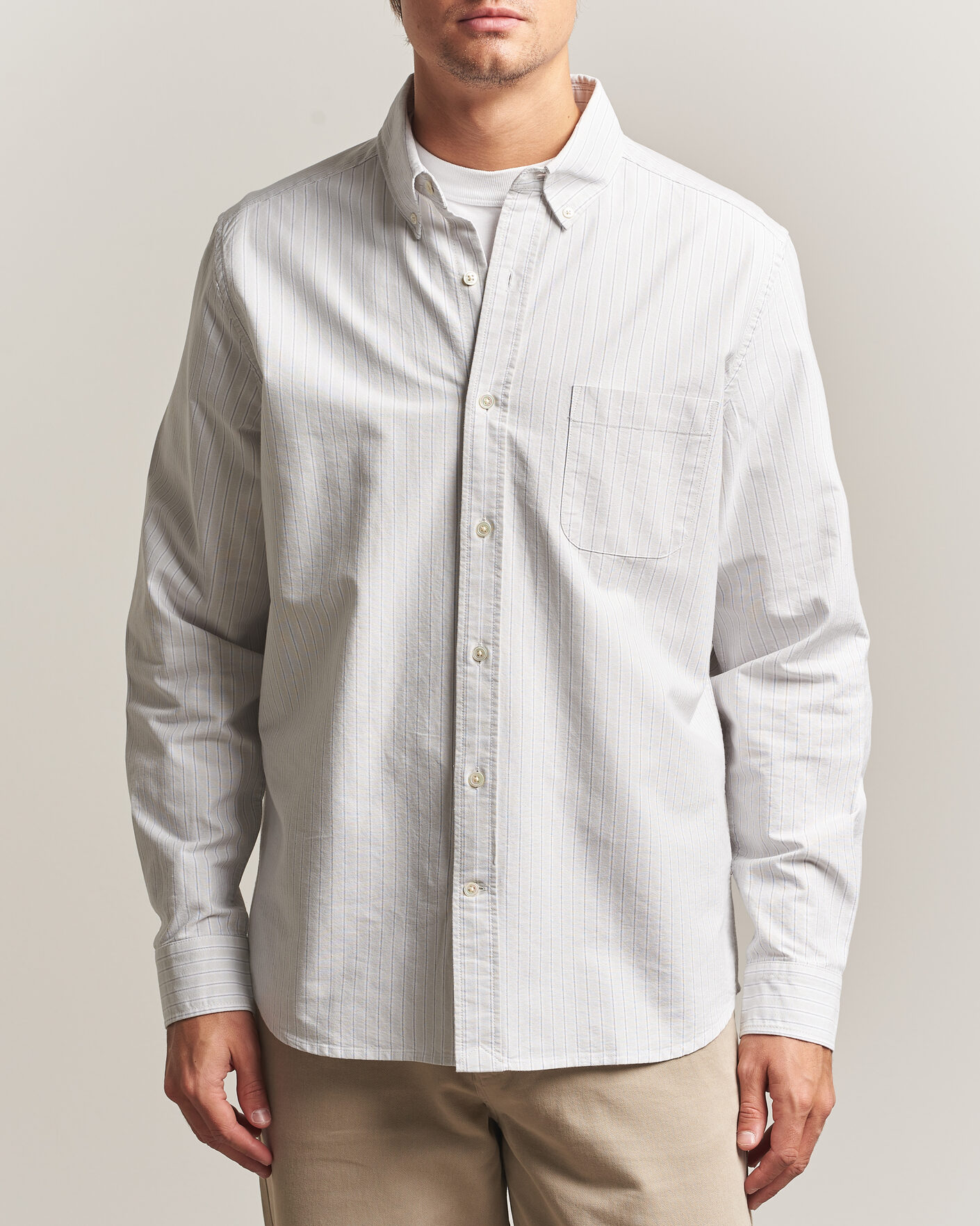 Herre | Skjorter | A Day's March | Classic Flag Striped Oxford Shirt Grey/White