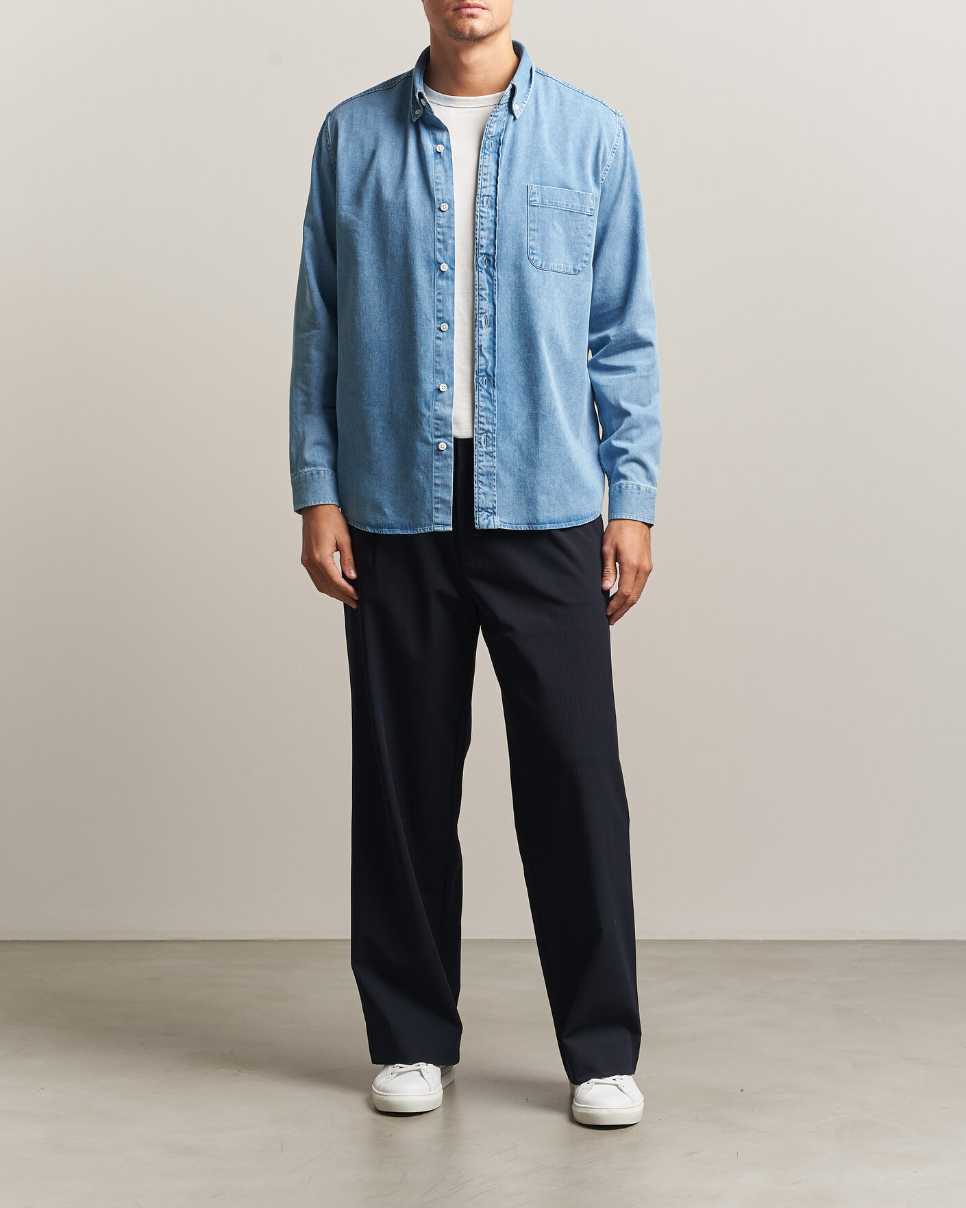Herre | Skjorter | A Day's March | Original Button Down Denim Shirt Light Blue