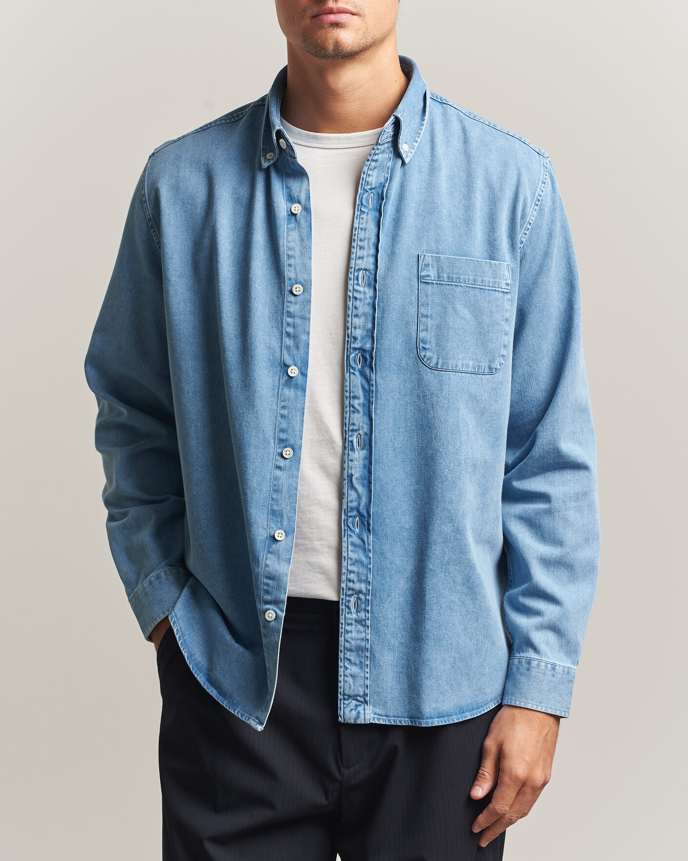 Herre | Skjorter | A Day's March | Original Button Down Denim Shirt Light Blue