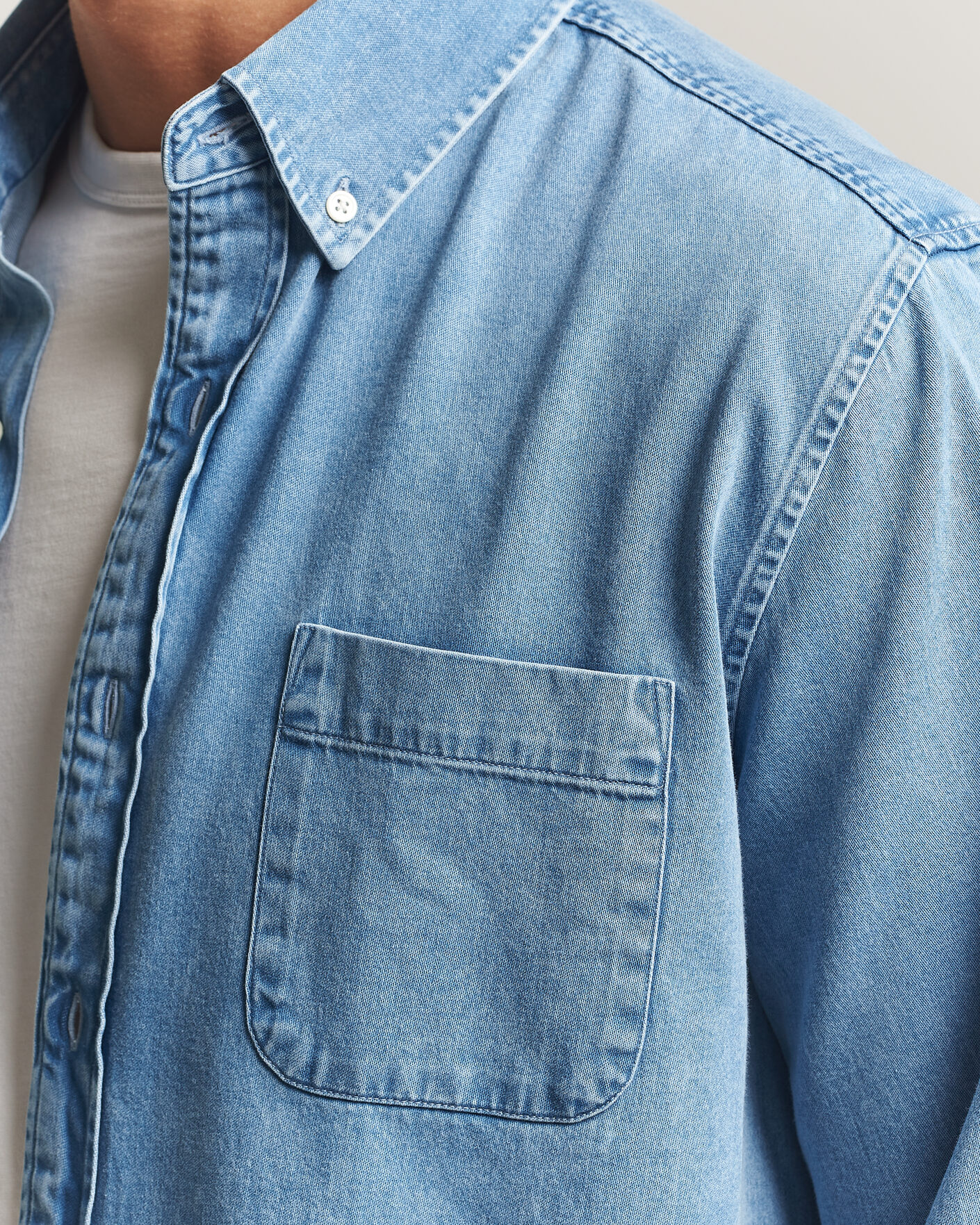 Herre | Skjorter | A Day's March | Original Button Down Denim Shirt Light Blue