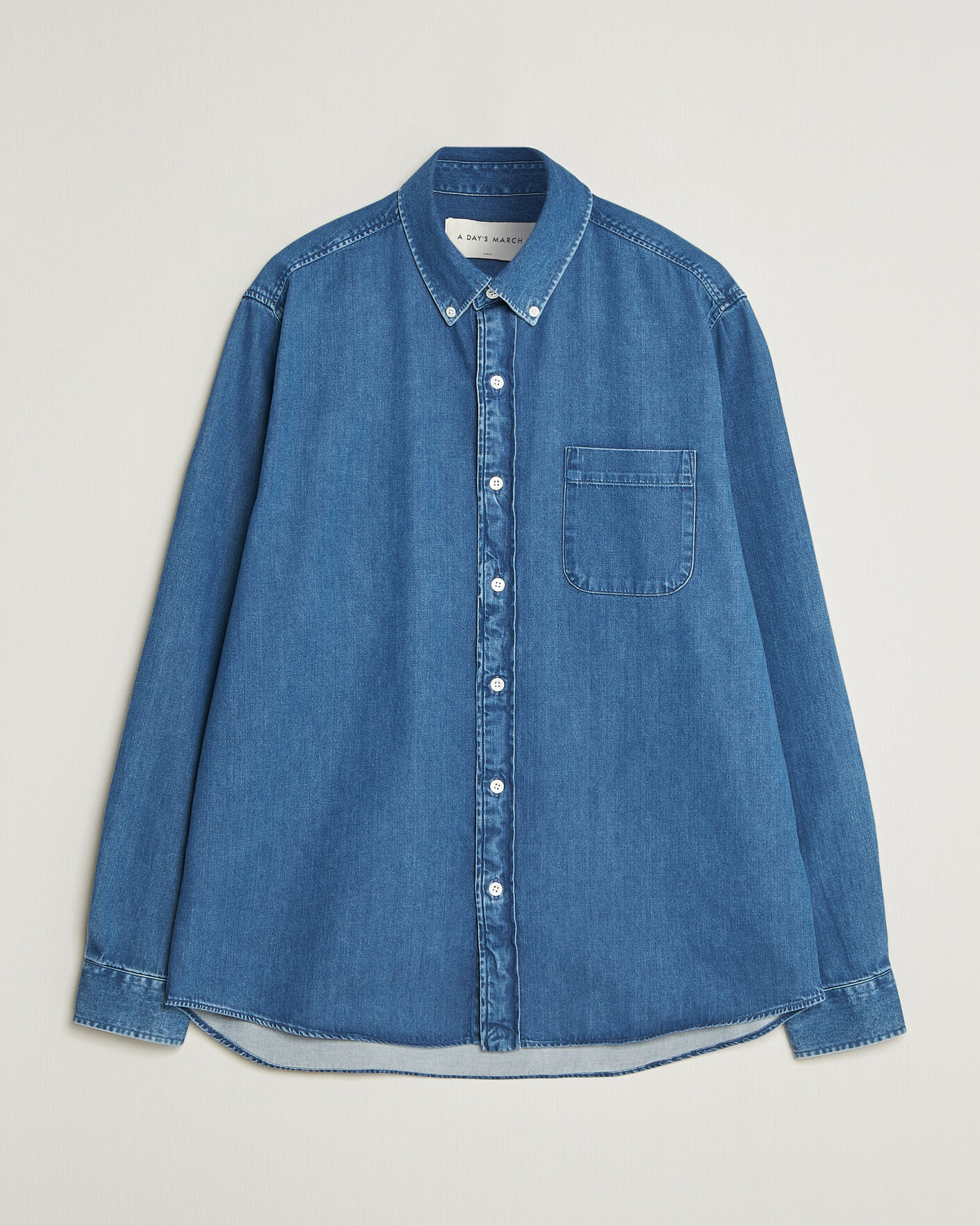 Herre | Skjorter | A Day's March | Original Button Down Denim Shirt Mid Blue