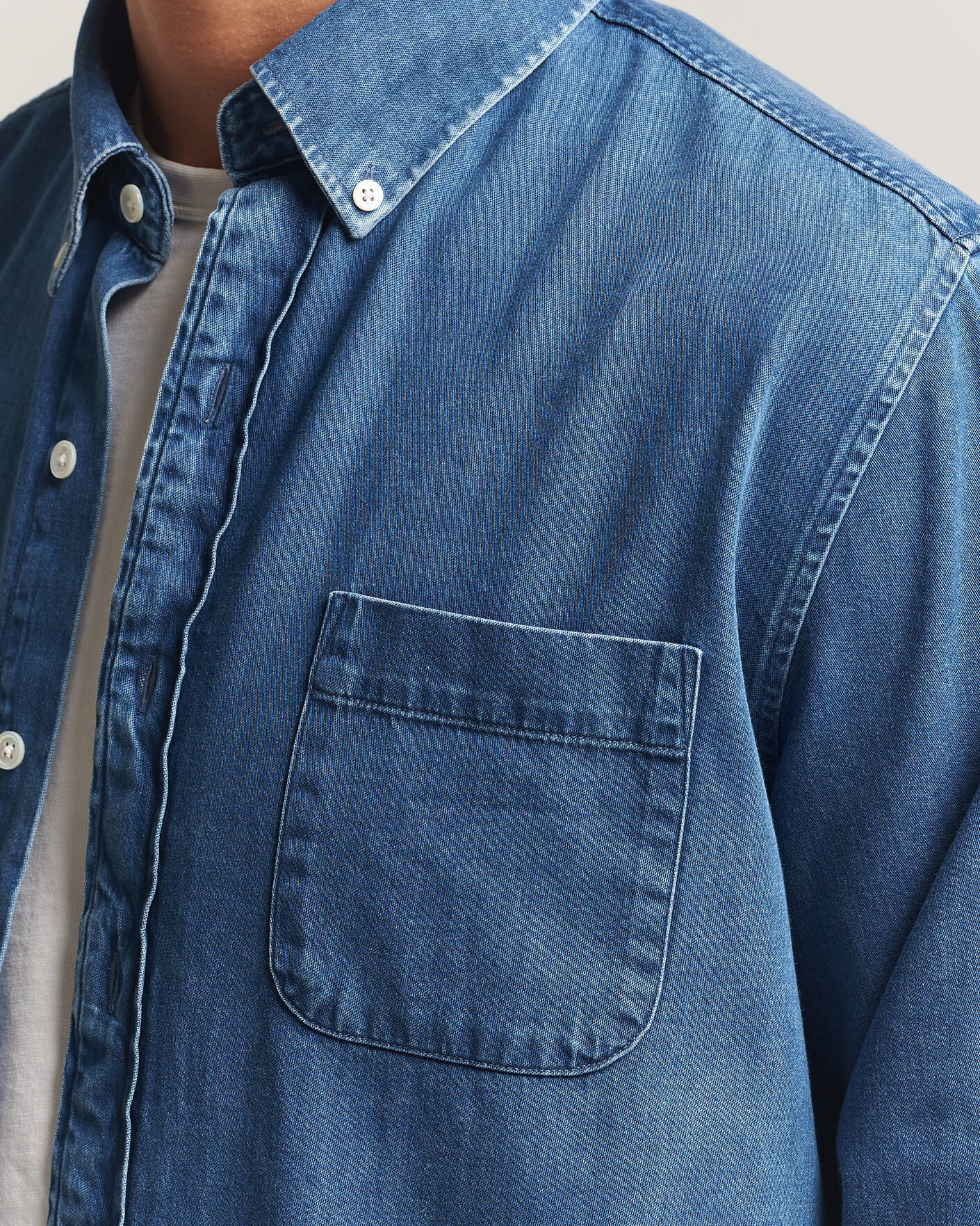 Herre | Skjorter | A Day's March | Original Button Down Denim Shirt Mid Blue