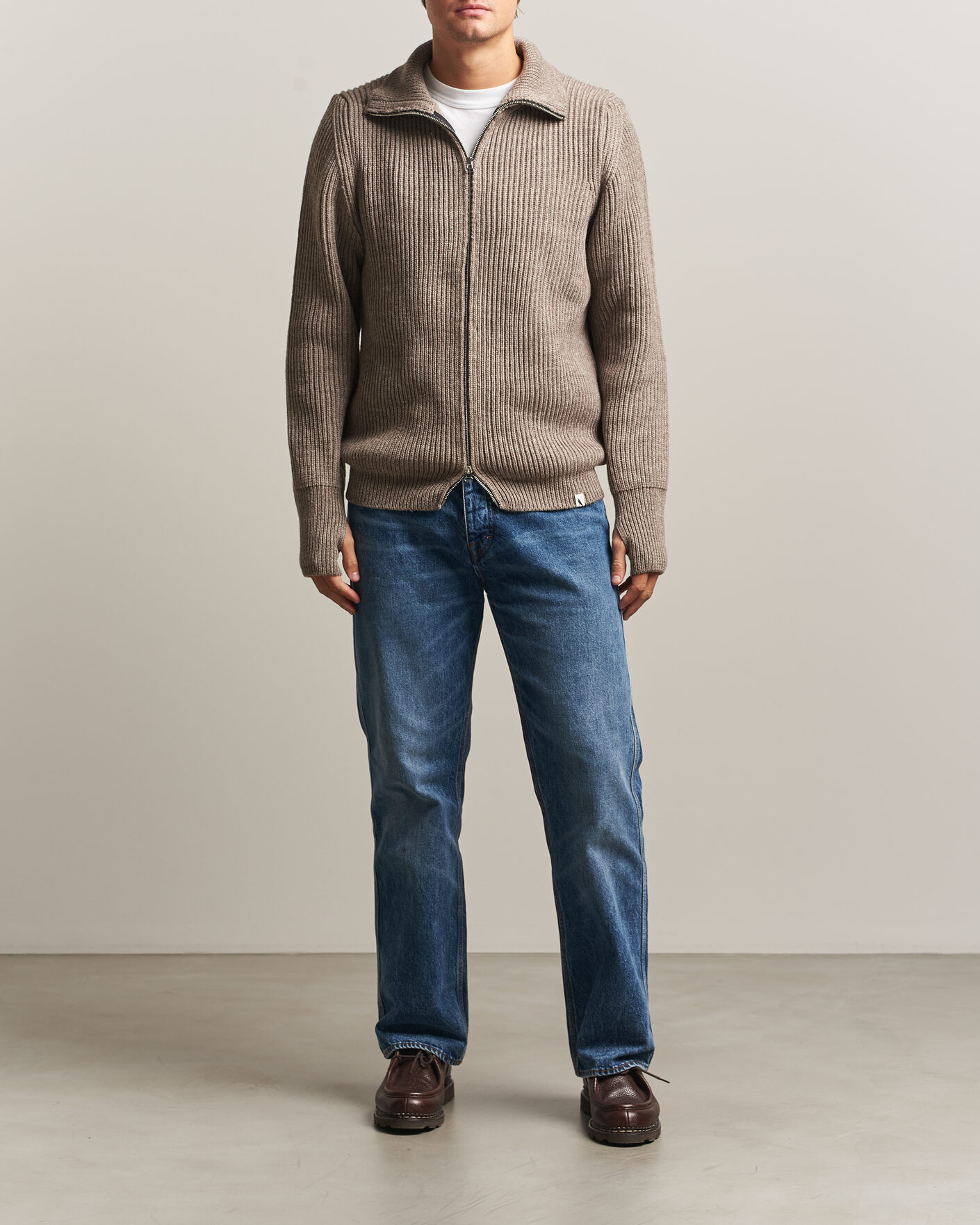Herre | Trøjer | Peregrine | Fisherman Merino Zip Cardigan Light Brown