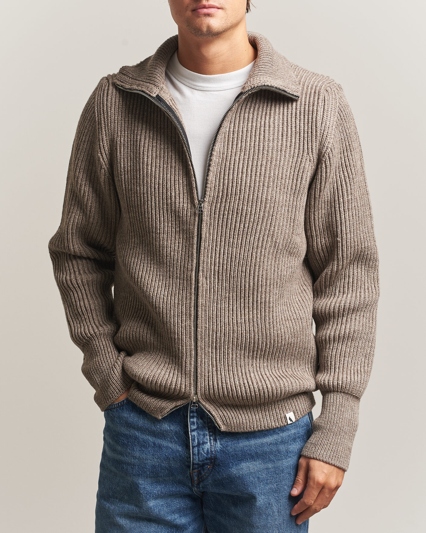 Herre | Trøjer | Peregrine | Fisherman Merino Zip Cardigan Light Brown