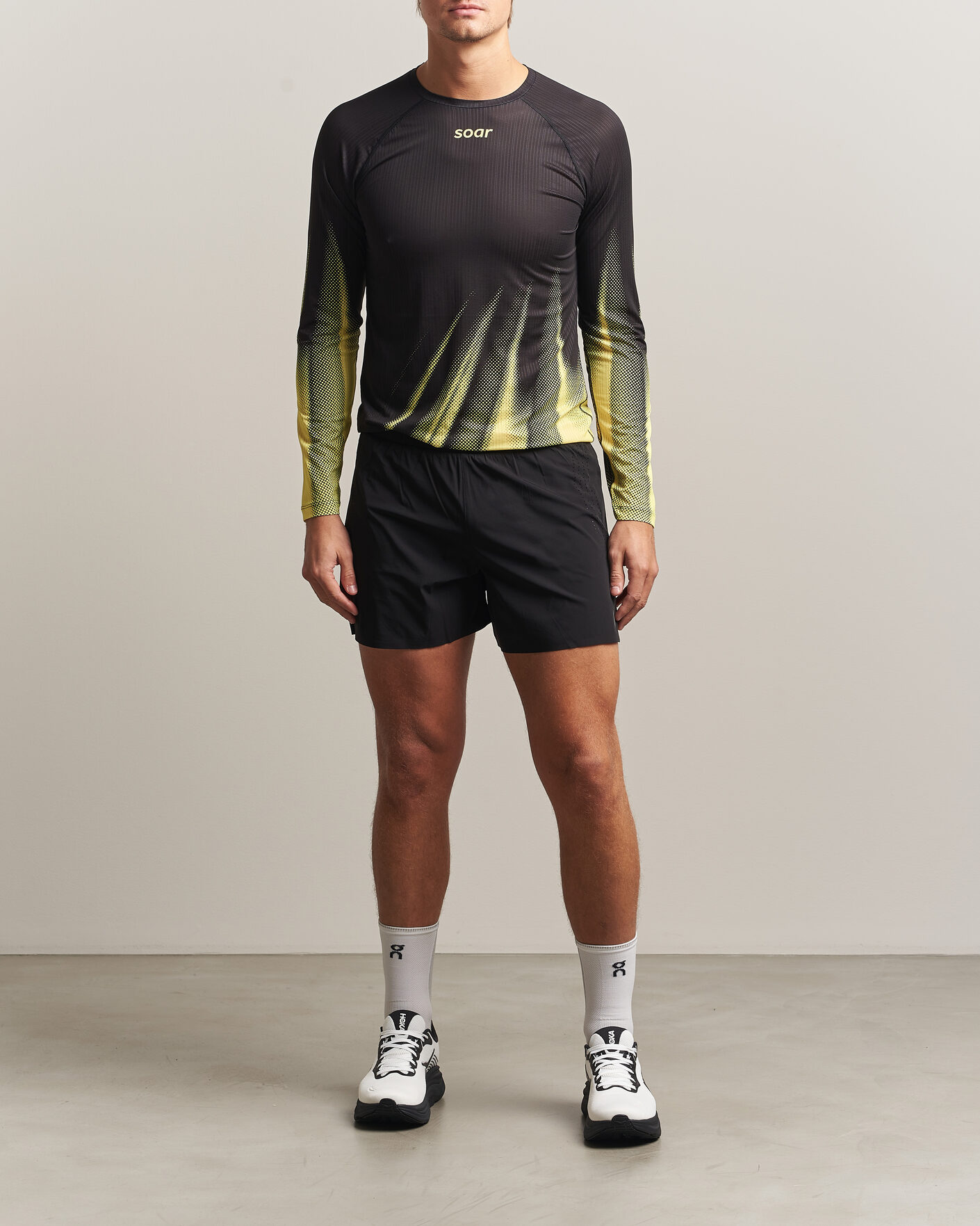Herre | T-Shirts | SOAR Running | LS Race Base Yellow/Black