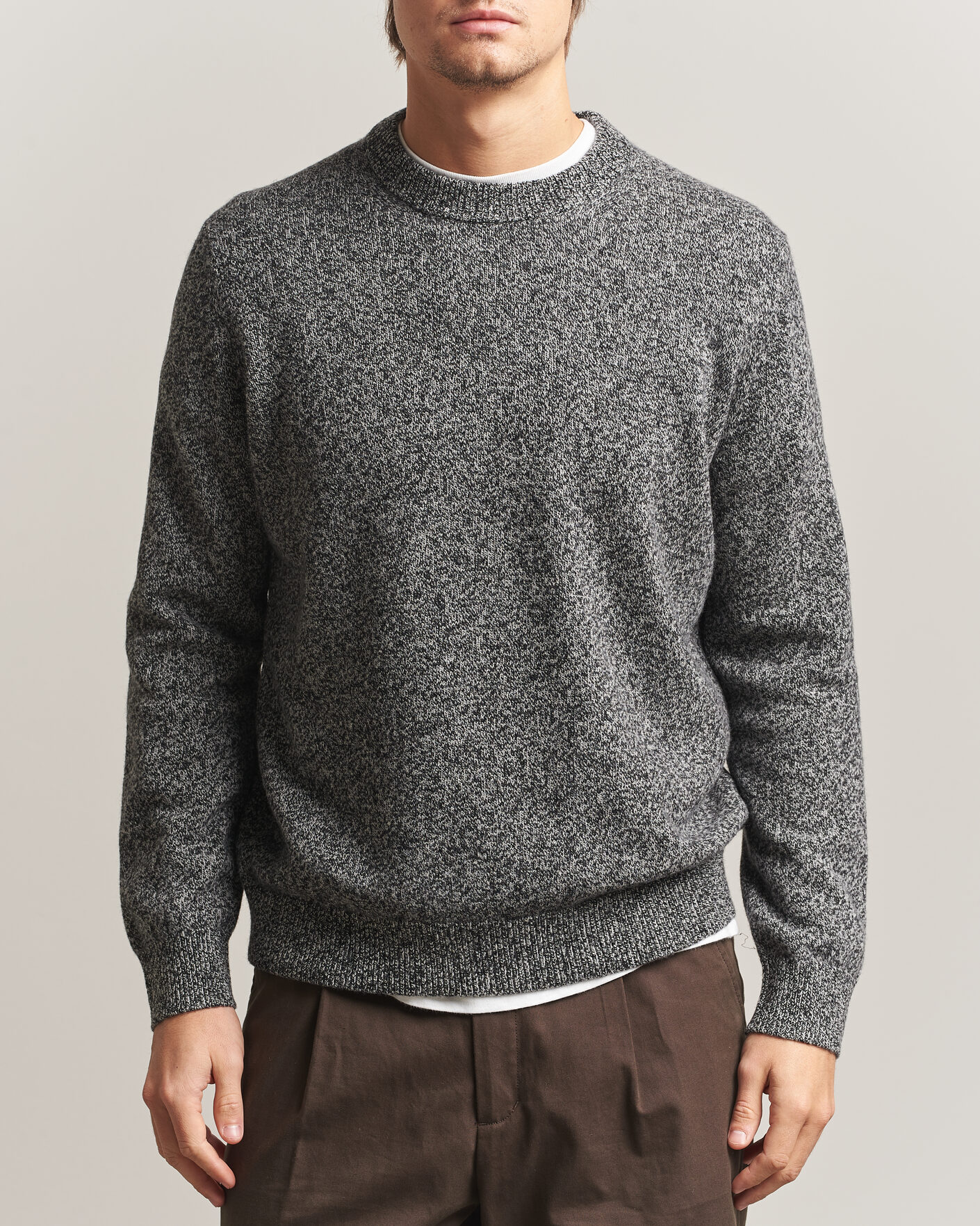 Herre | Trøjer | Samsøe Samsøe | Isak Knitted Crew Neck Black White Melange