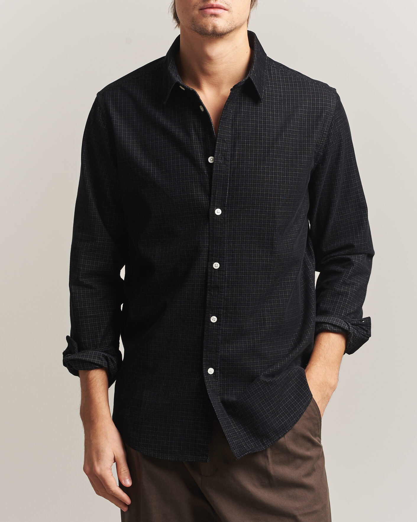 Herre | Skjorter | Samsøe Samsøe | Liam Baby Cord Checked Shirt Black