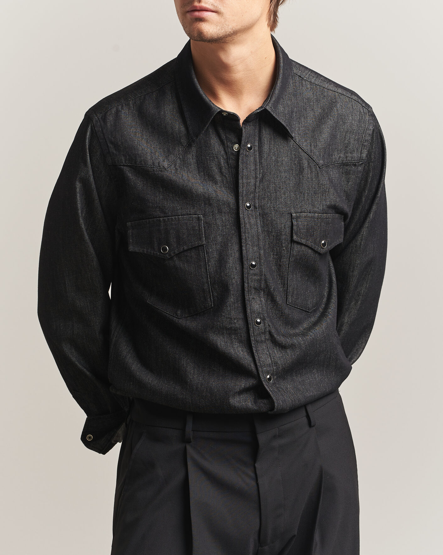 Herre | Skjorter | Oscar Jacobson | Straight Fit Western Shirt Dark Grey