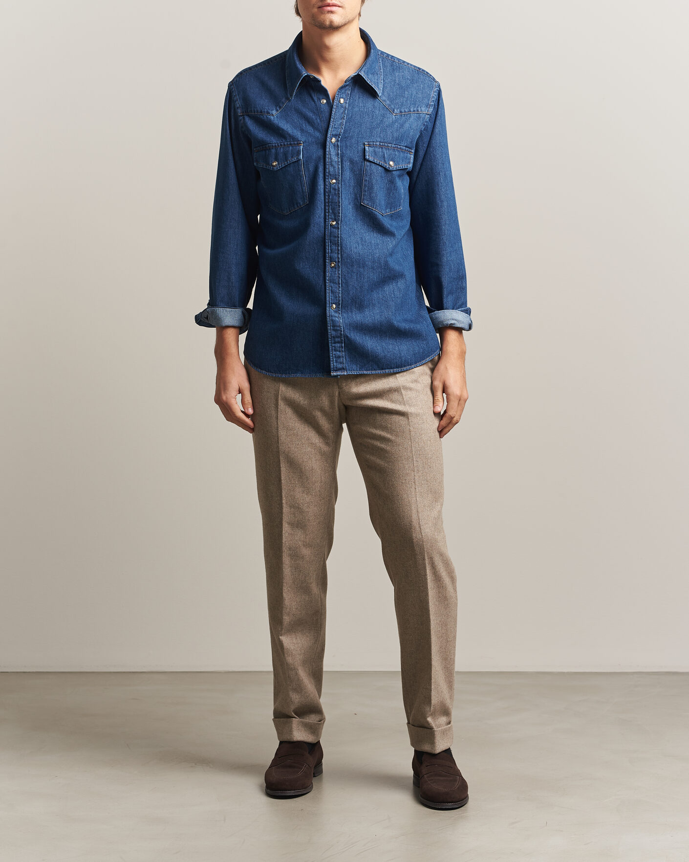 Herre | Skjorter | Oscar Jacobson | Straight Fit Western Shirt Blue