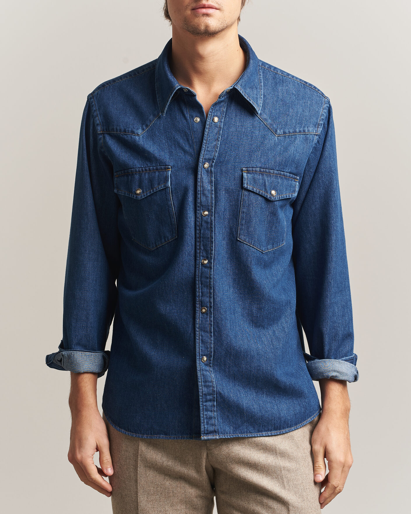 Herre | Skjorter | Oscar Jacobson | Straight Fit Western Shirt Blue