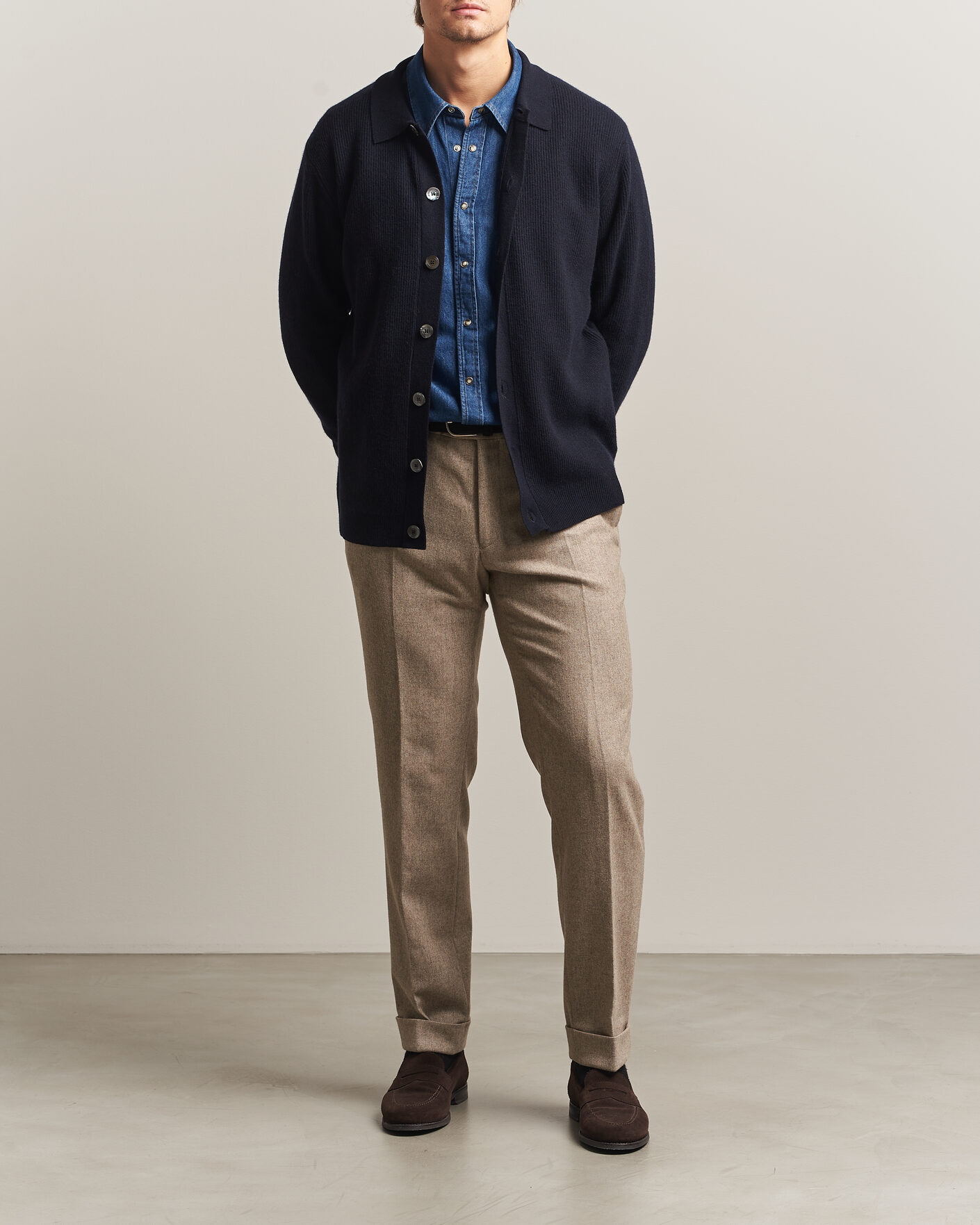 Herre | Trøjer | Oscar Jacobson | Federico Wool/Cashmere Cardigan Navy