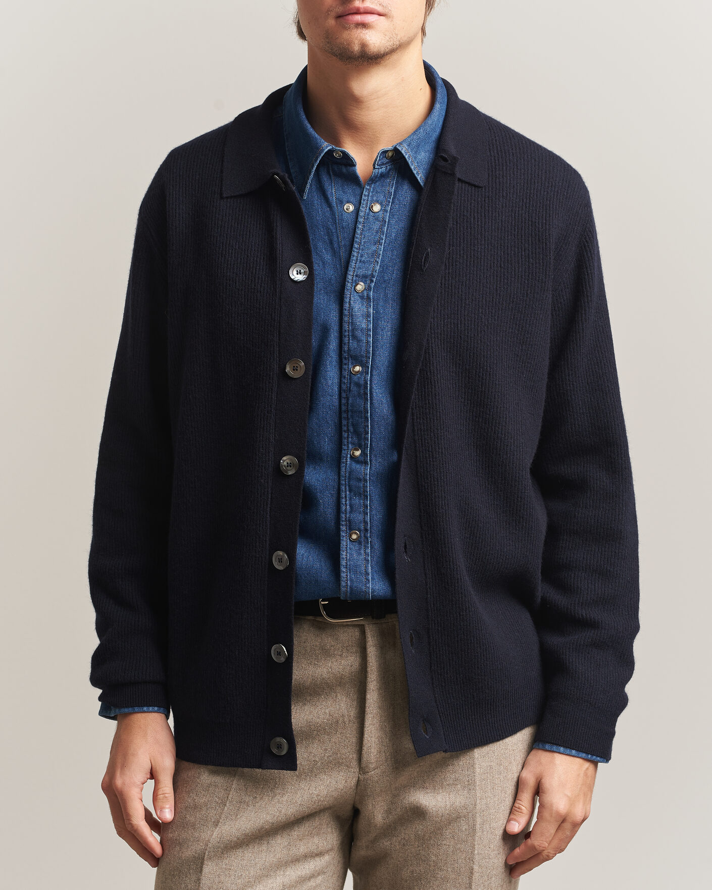 Herre | Trøjer | Oscar Jacobson | Federico Wool/Cashmere Cardigan Navy
