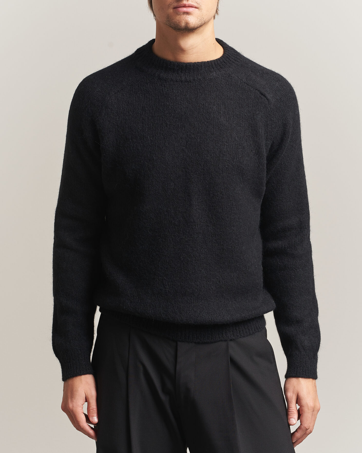 Herre | Trøjer | Oscar Jacobson | Andie Alpacka/Merino Knitted Sweater Black