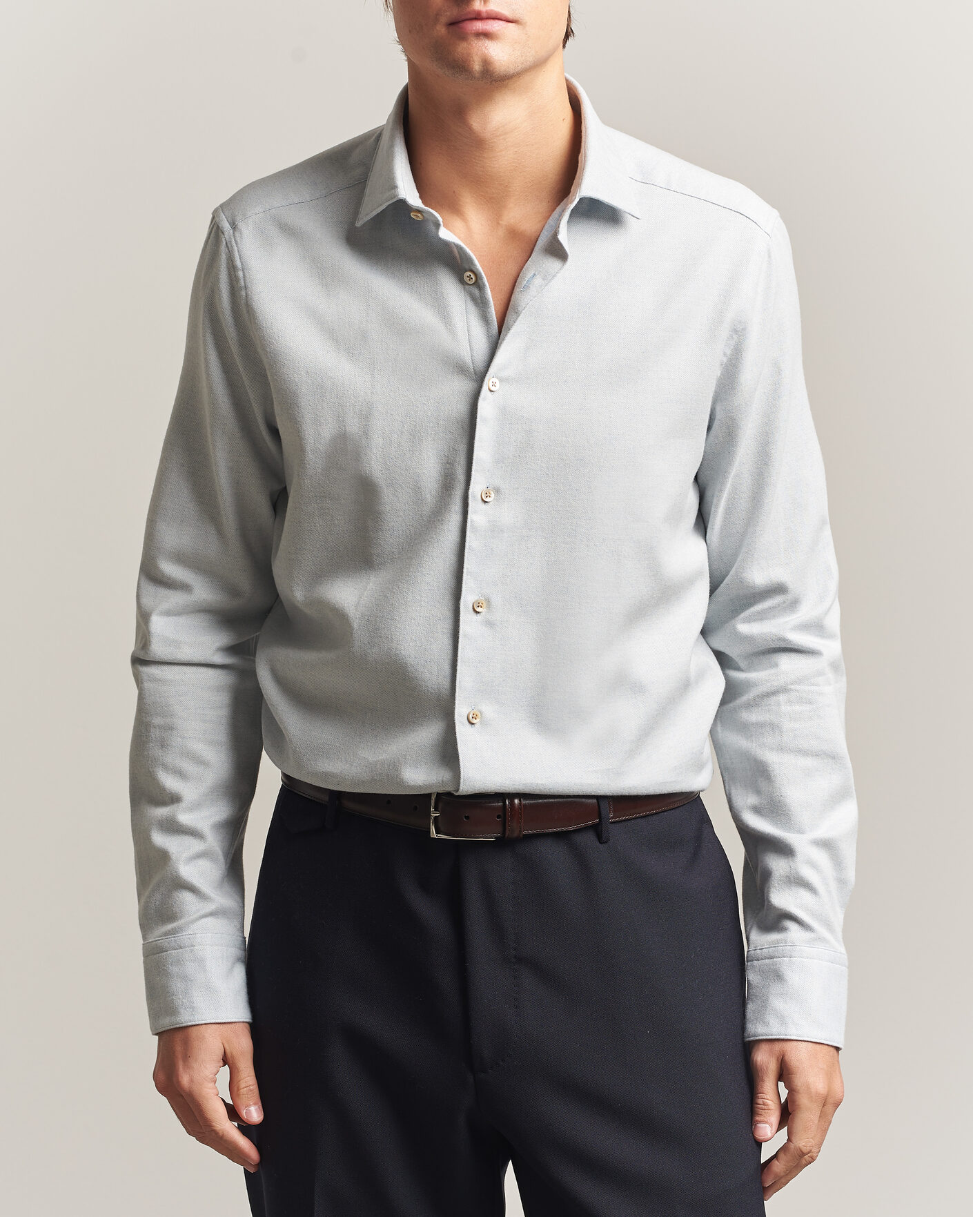 Herre | Skjorter | Stenströms | Slimline Flannel Shirt Light Blue