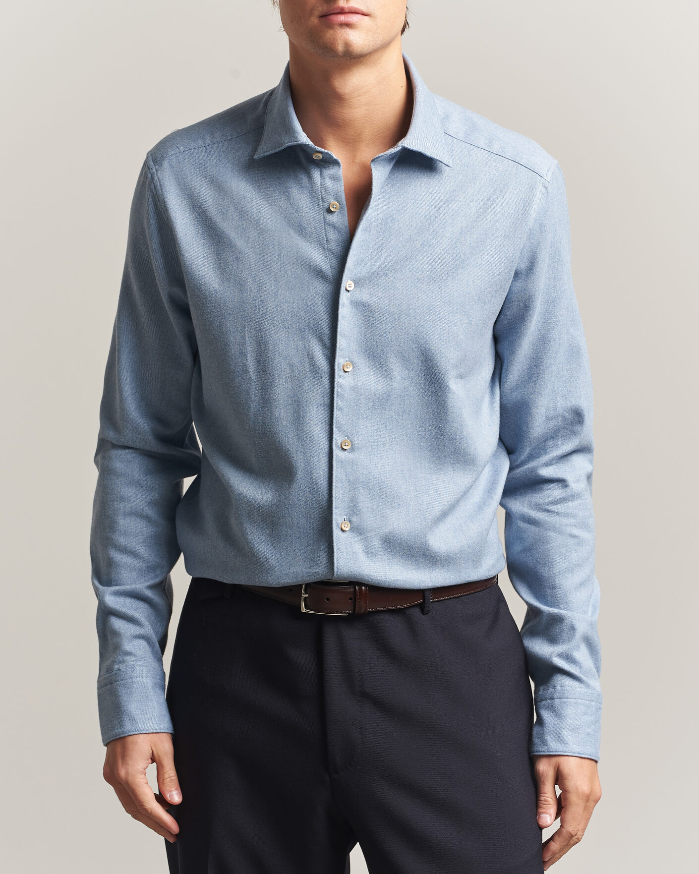 Herre | Skjorter | Stenströms | Slimline Flannel Shirt Blue